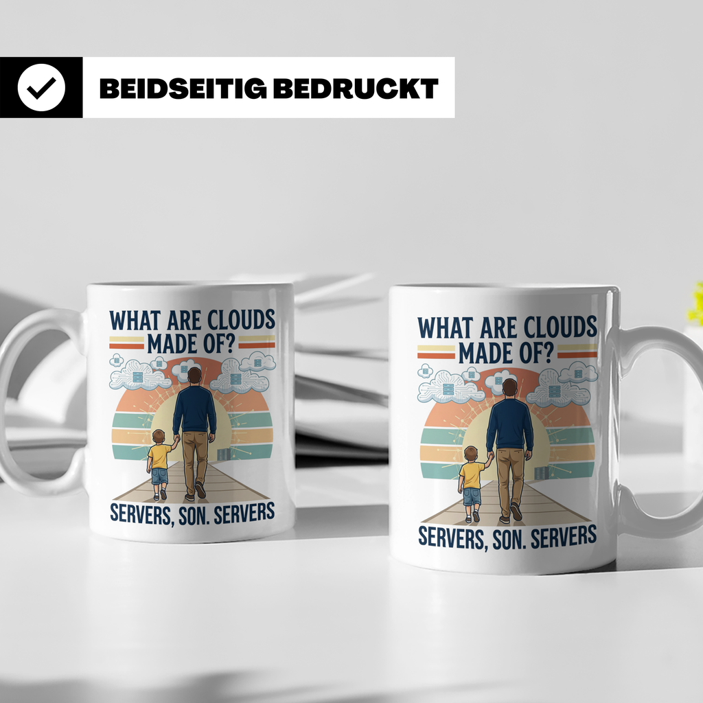 Programmierer Tasse 'What are clouds made of?' für IT Papa,  – Weiß [farbe:weiß]