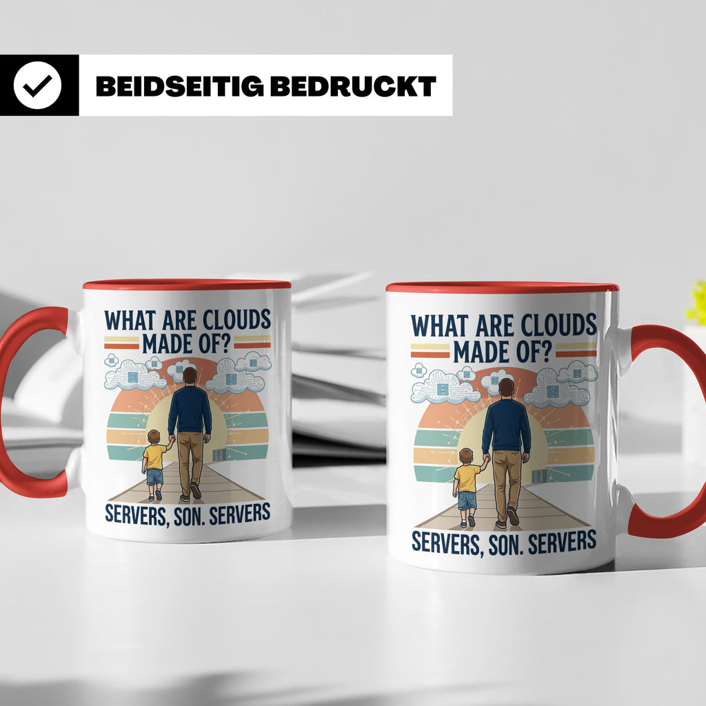 Programmierer Tasse 'What are clouds made of?' für IT Papa,  – Rot [farbe:rot]