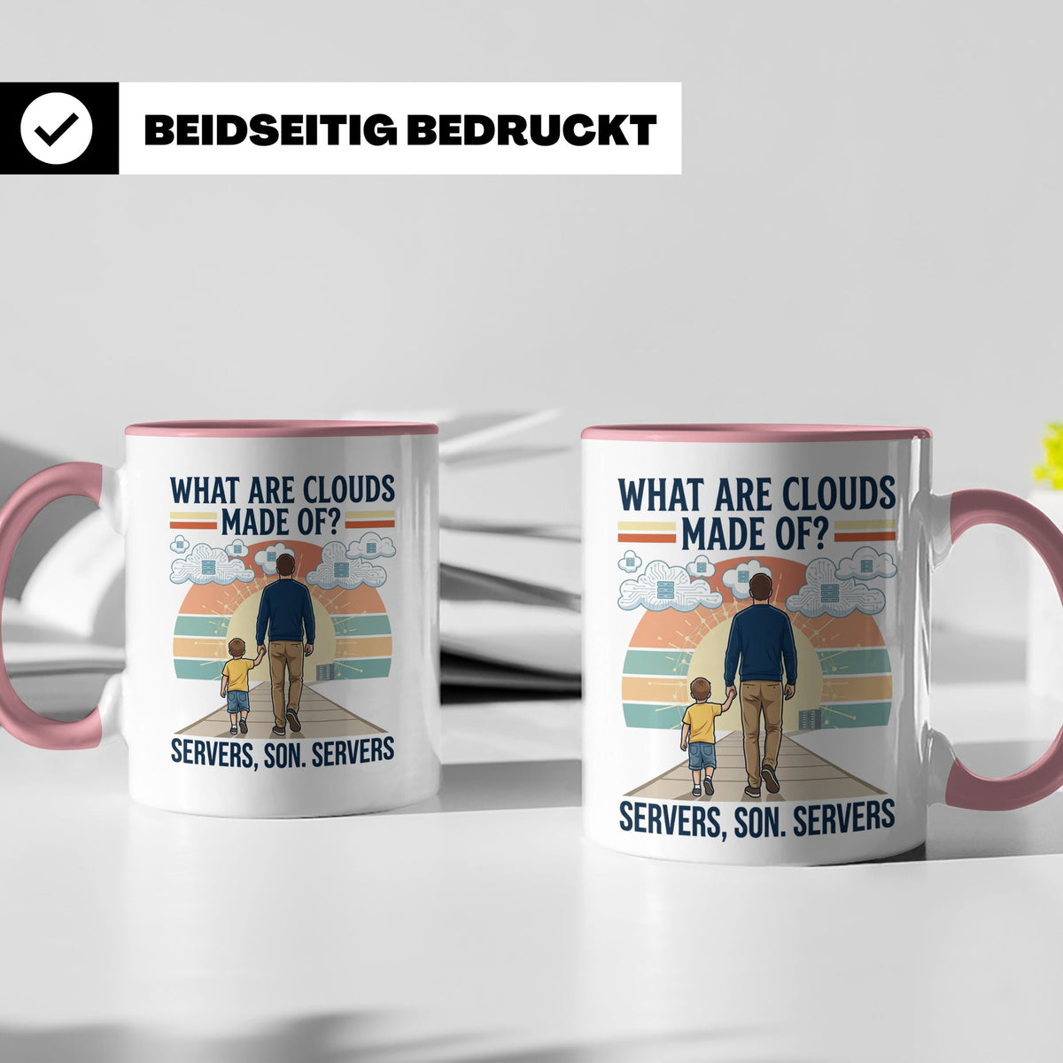 Programmierer Tasse 'What are clouds made of?' für IT Papa,  – Rosa [farbe:rosa]