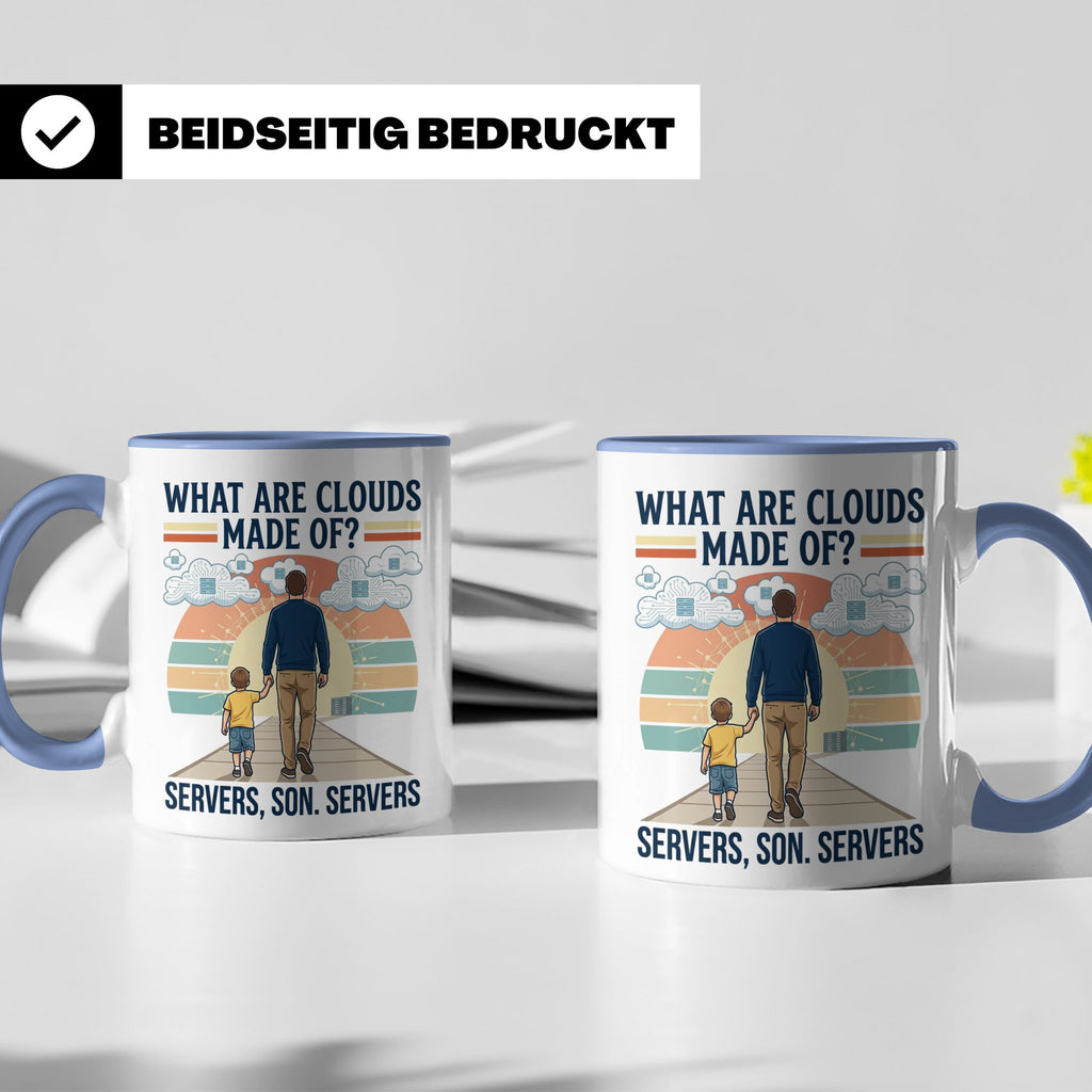 Programmierer Tasse 'What are clouds made of?' für IT Papa,  – Blau [farbe:blau]