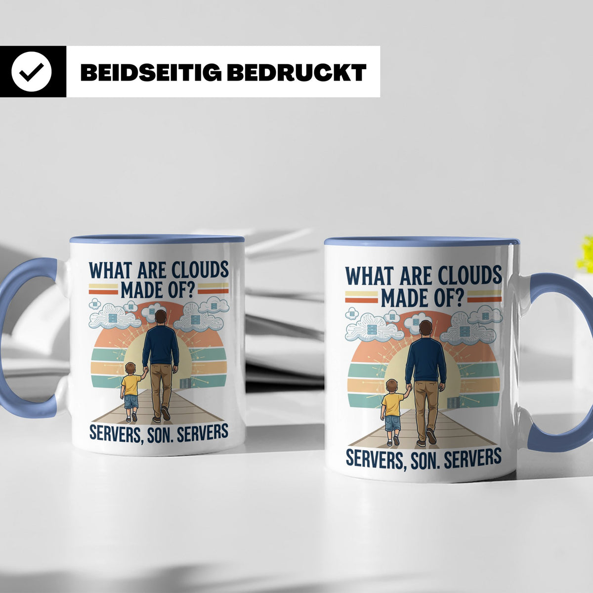 Programmierer Tasse 'What are clouds made of?' für IT Papa,  – Blau [farbe:blau]