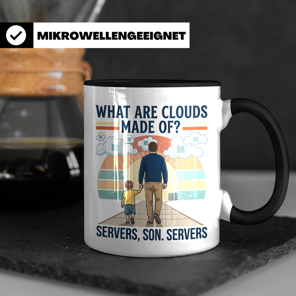 Programmierer Tasse 'What are clouds made of?' für IT Papa,  – Schwarz [farbe:schwarz]