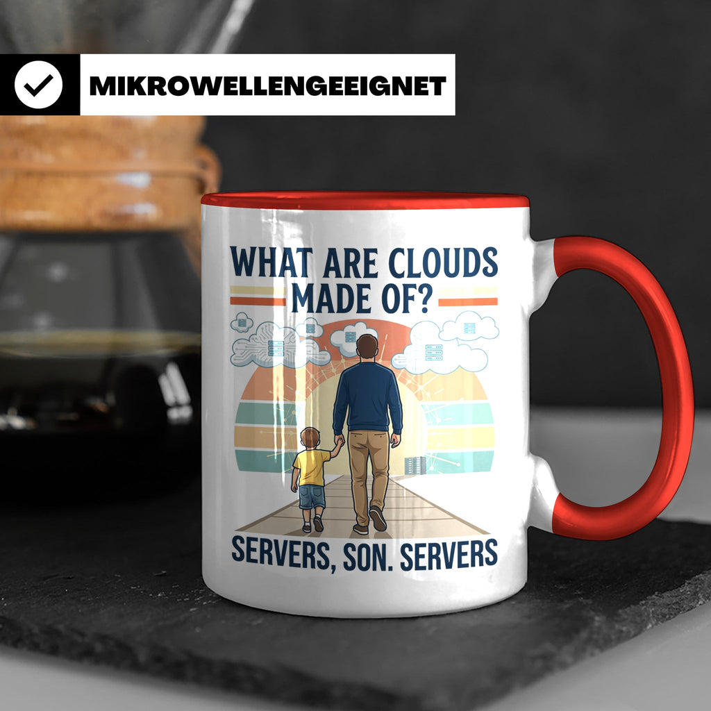 Programmierer Tasse 'What are clouds made of?' für IT Papa,  – Rot [farbe:rot]