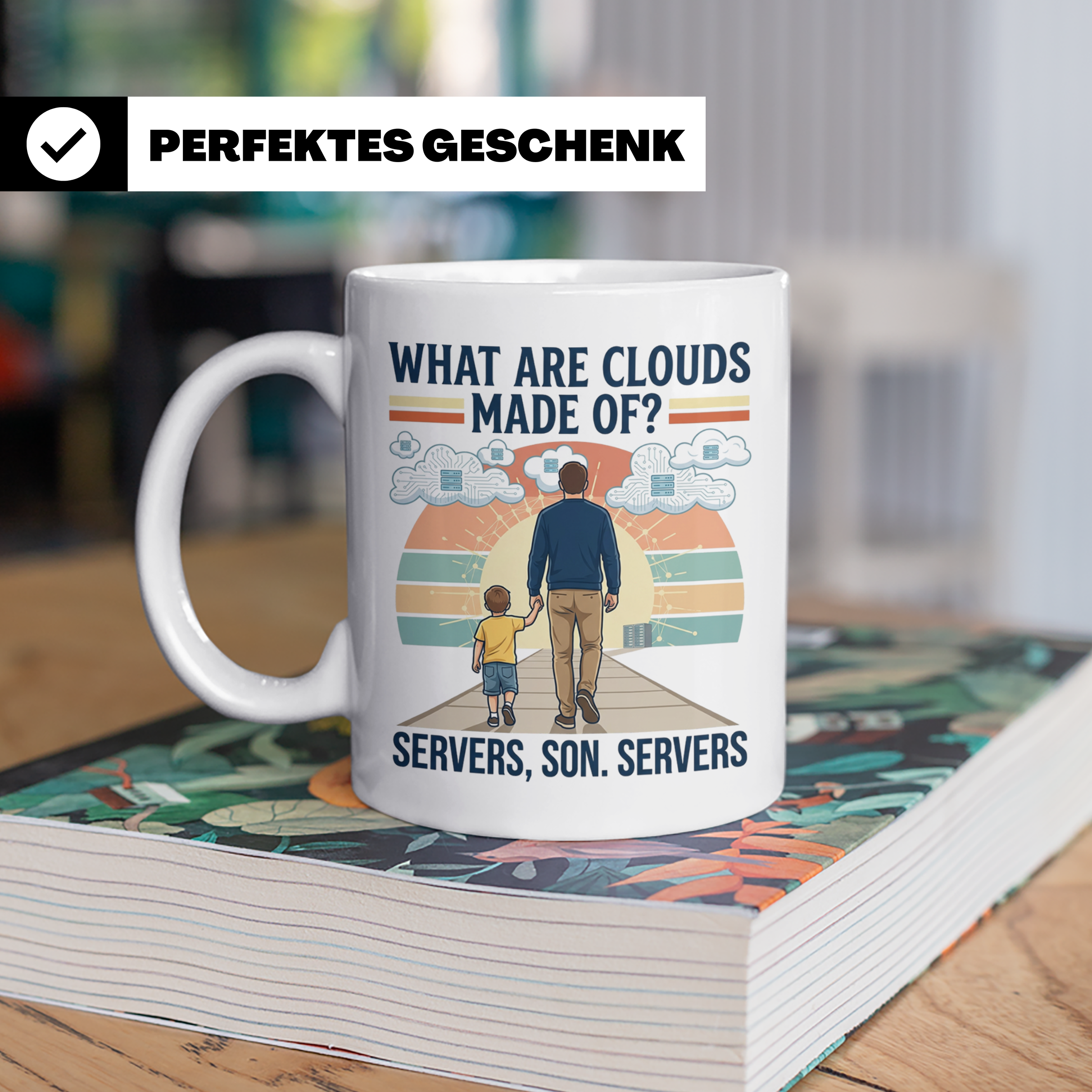 Programmierer Tasse 'What are clouds made of?' für IT Papa,  – Weiß [farbe:weiß]