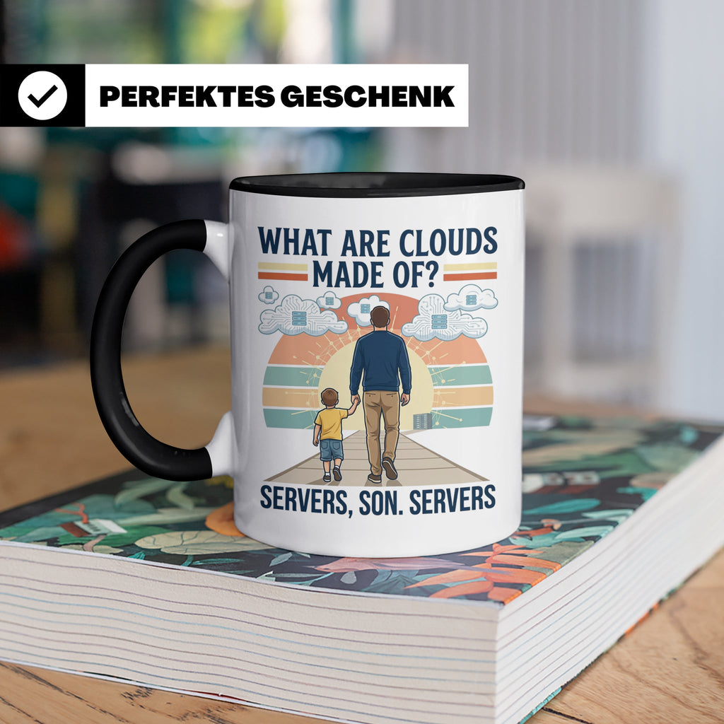 Programmierer Tasse 'What are clouds made of?' für IT Papa,  – Schwarz [farbe:schwarz]
