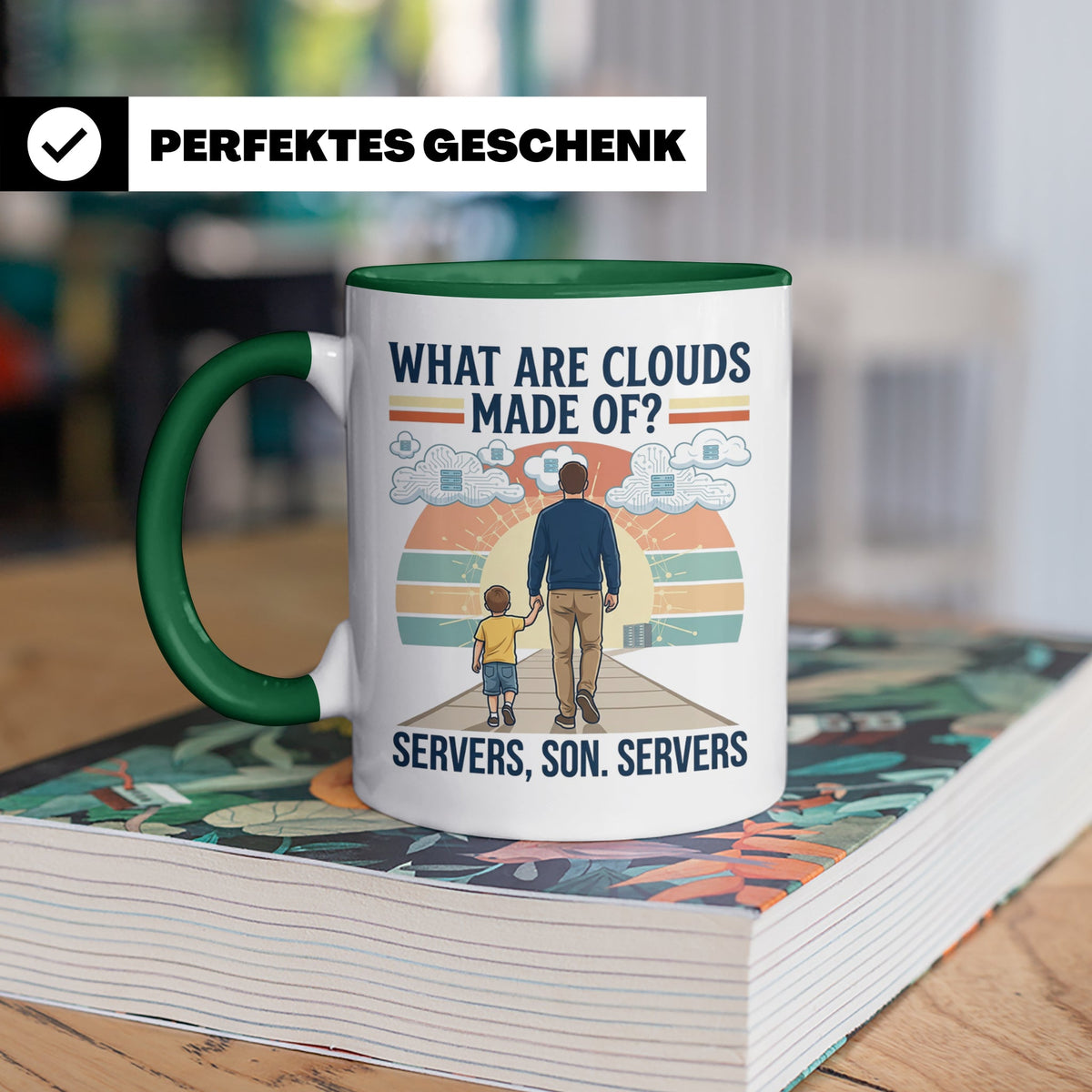 Programmierer Tasse 'What are clouds made of?' für IT Papa,  – Grün [farbe:grün]