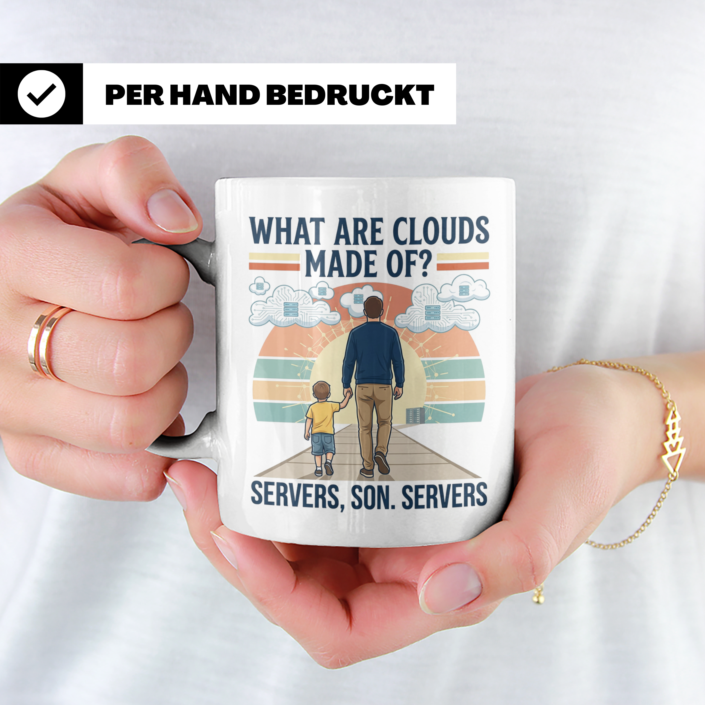 Programmierer Tasse 'What are clouds made of?' für IT Papa,  – Weiß [farbe:weiß]