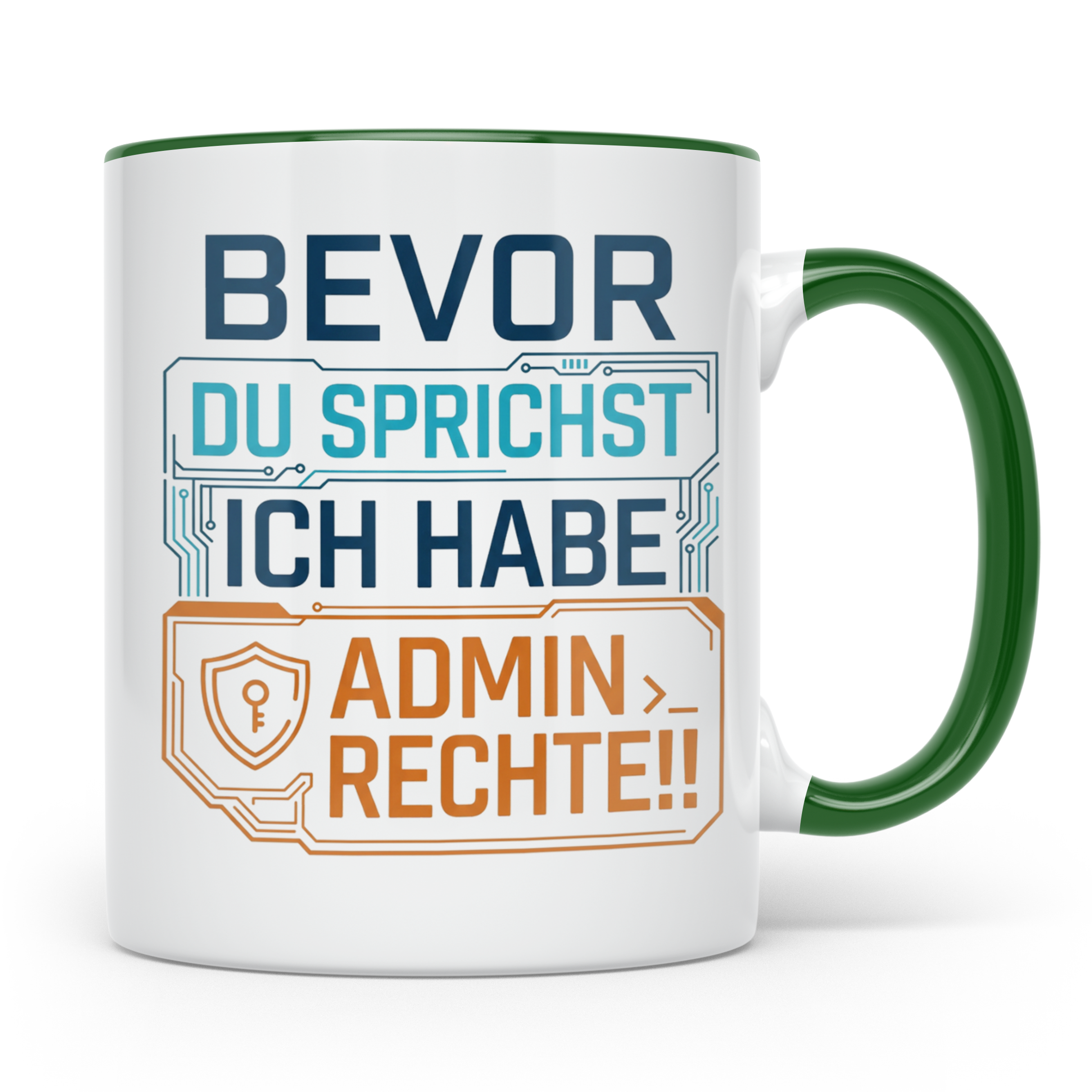 Admin Rechte Tasse mit lustigem Spruch für ITler, Programmie – Grün [farbe:grün]