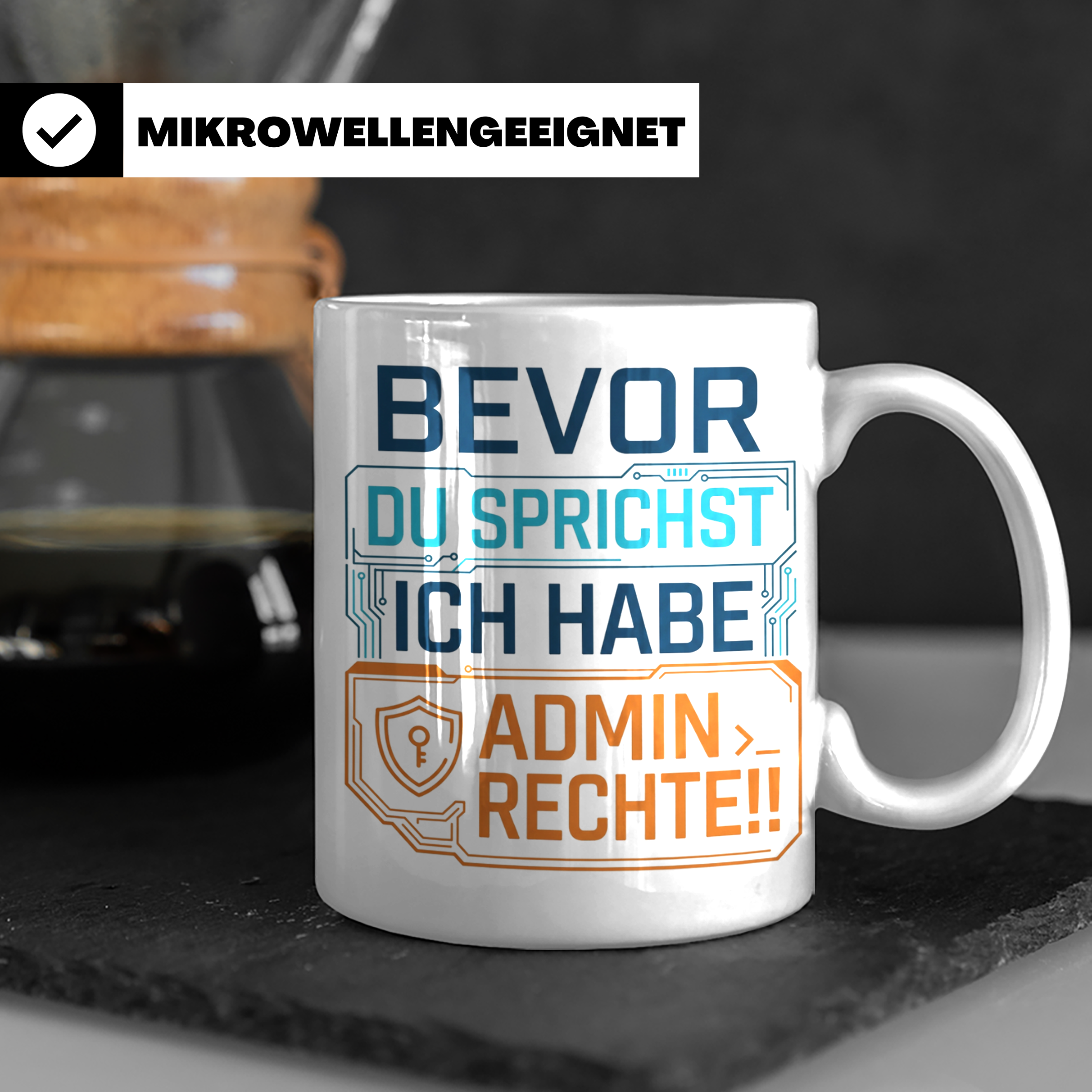 Admin Rechte Tasse mit lustigem Spruch für ITler, Programmie – Weiß [farbe:weiß]