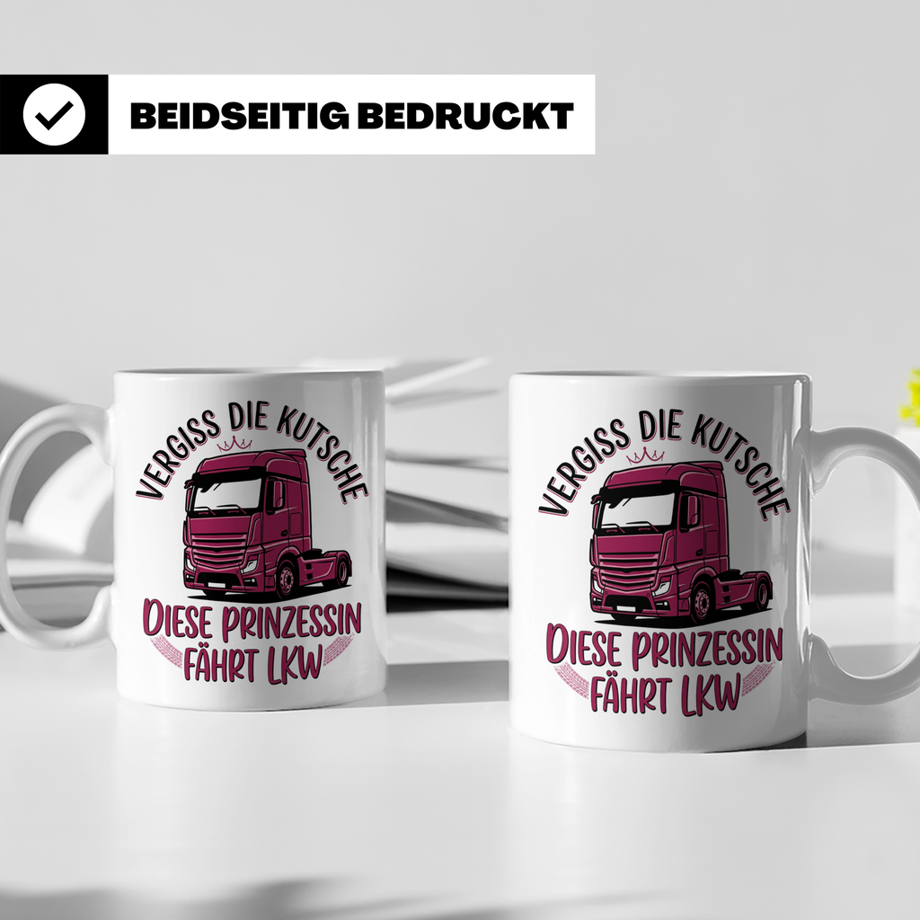 LKW Fahrerin Tasse Prinzessin fährt LKW lustiger Spruch Kaff – Weiß [farbe:weiß]