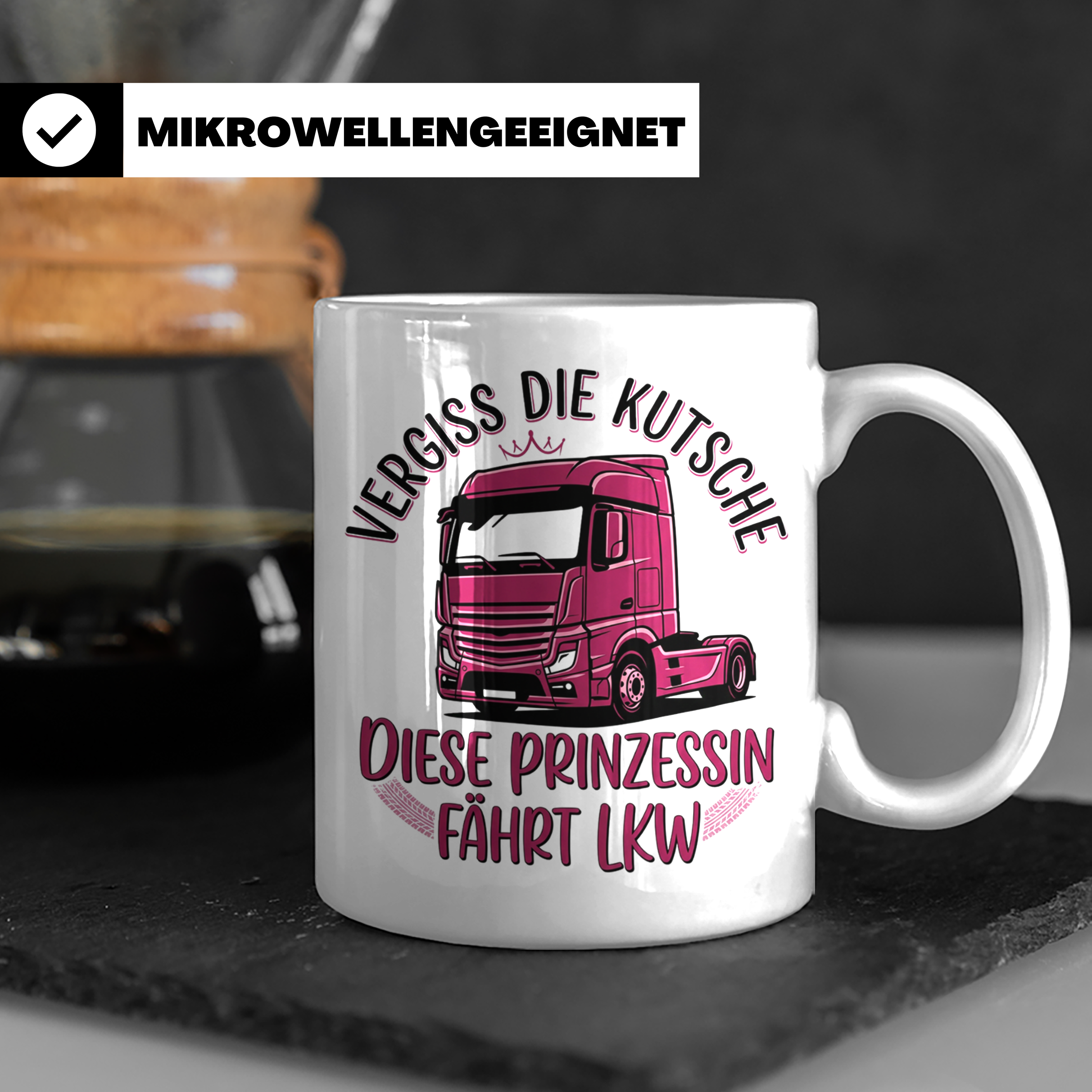 LKW Fahrerin Tasse Prinzessin fährt LKW lustiger Spruch Kaff – Weiß [farbe:weiß]
