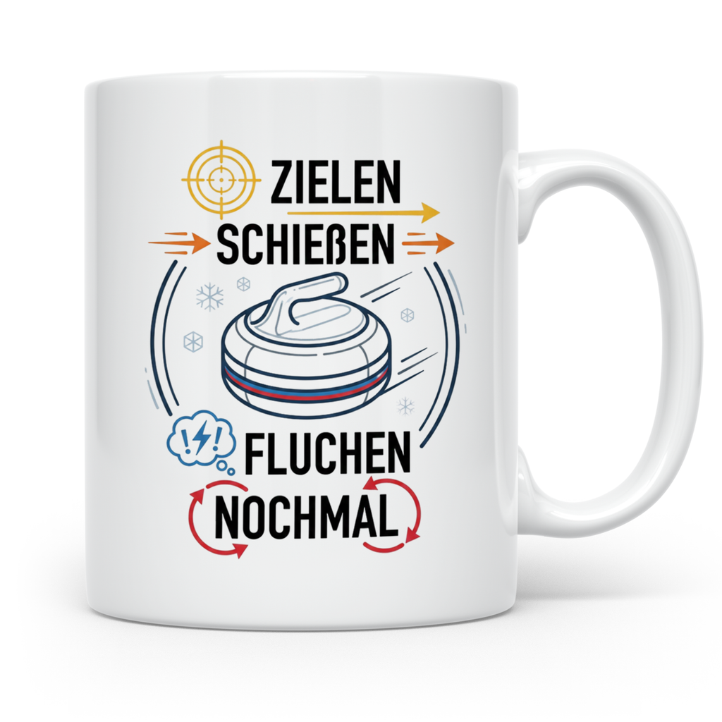 Eisstockschießen Tasse mit Spruch Zielen Schießen Fluchen No – Weiß [farbe:weiß]