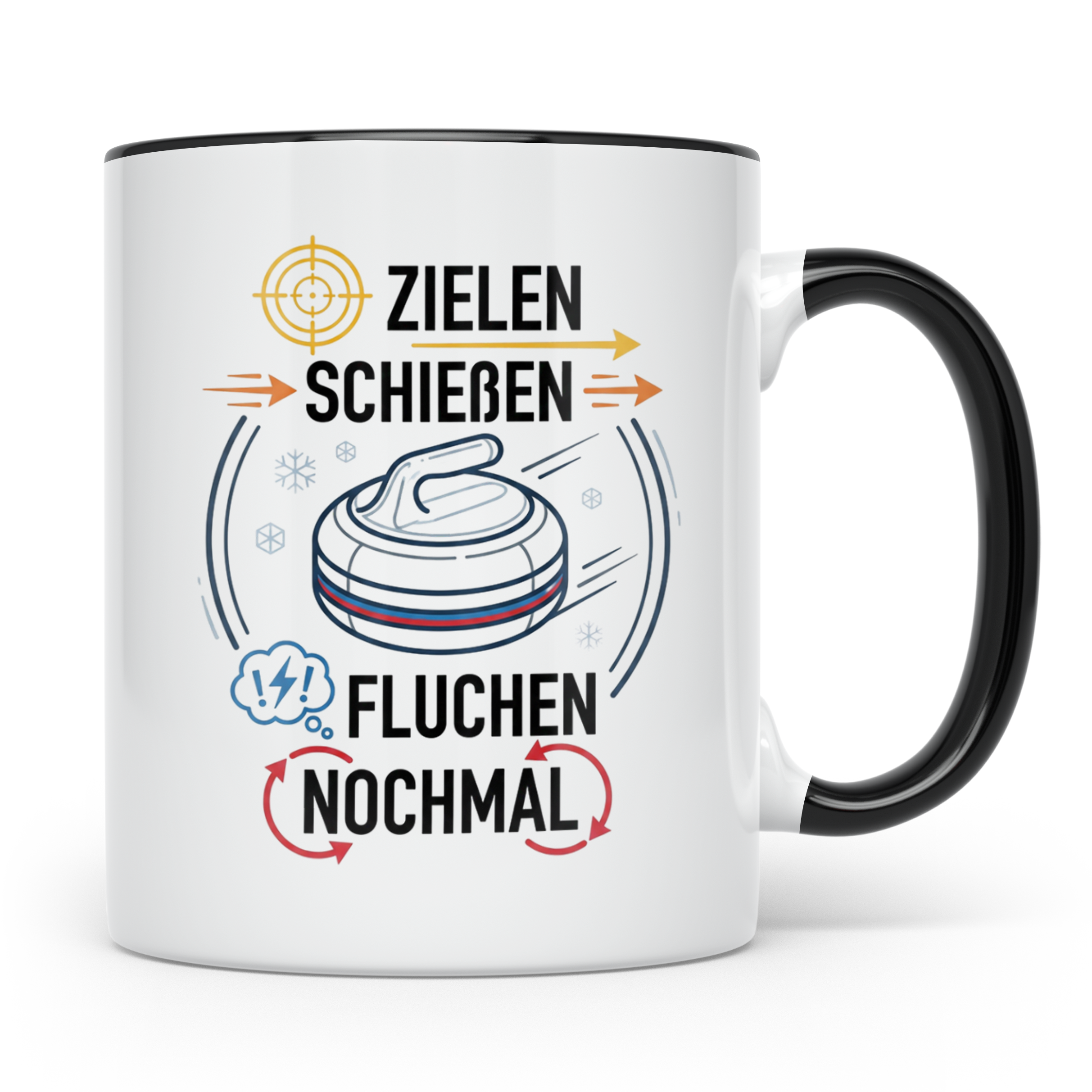 Eisstockschießen Tasse mit Spruch Zielen Schießen Fluchen No – Schwarz [farbe:schwarz]