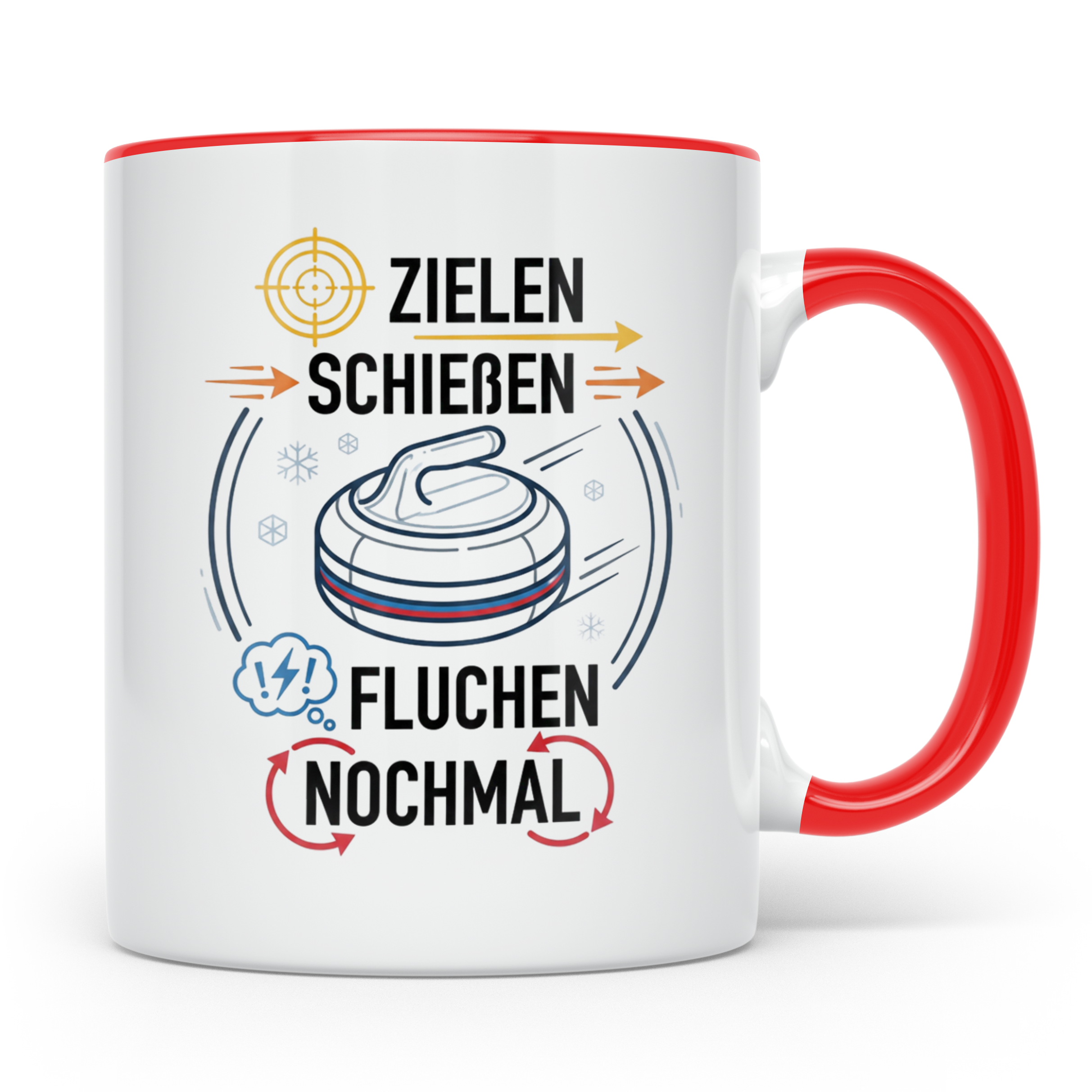 Eisstockschießen Tasse mit Spruch Zielen Schießen Fluchen No – Rot [farbe:rot]