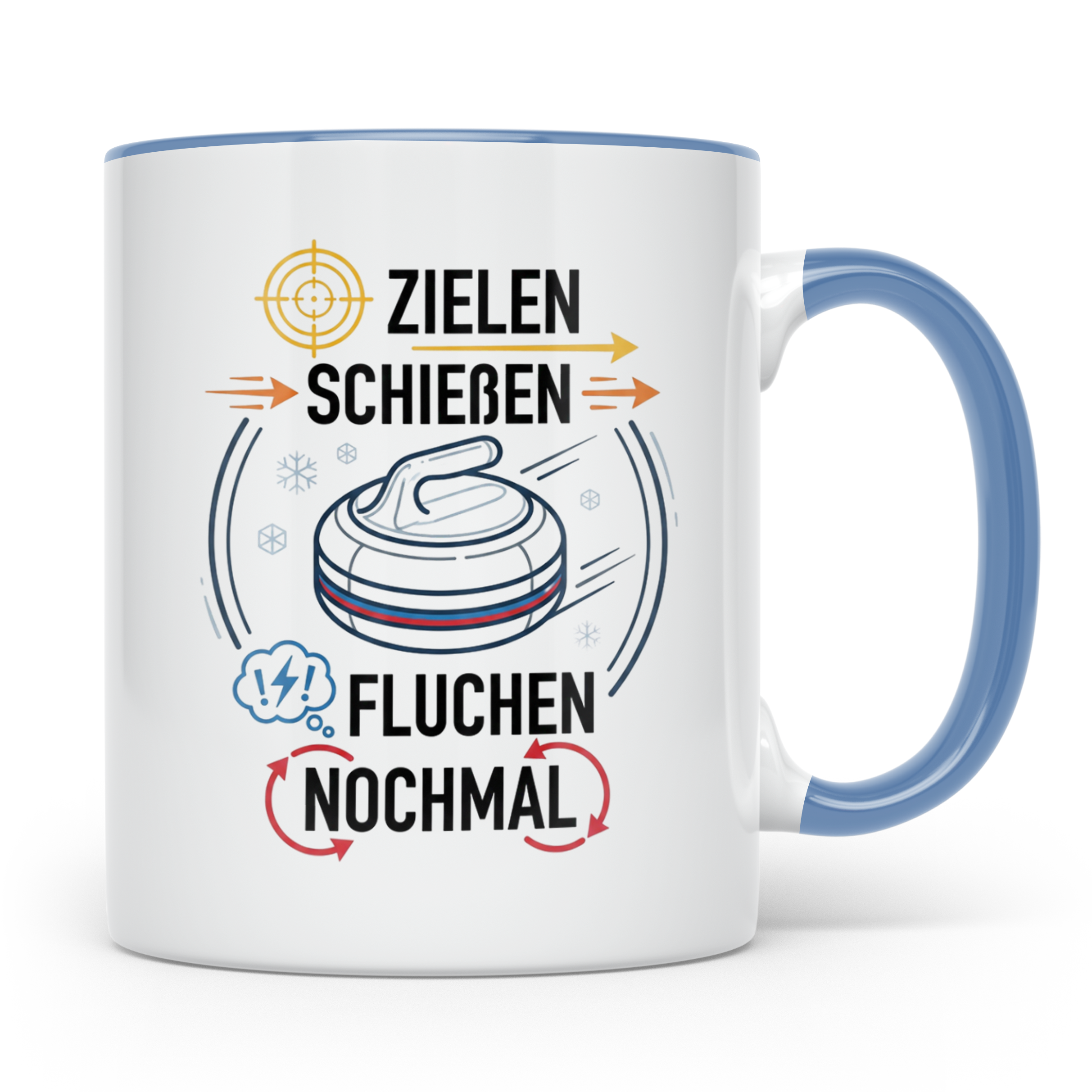 Eisstockschießen Tasse mit Spruch Zielen Schießen Fluchen No – Blau [farbe:blau]