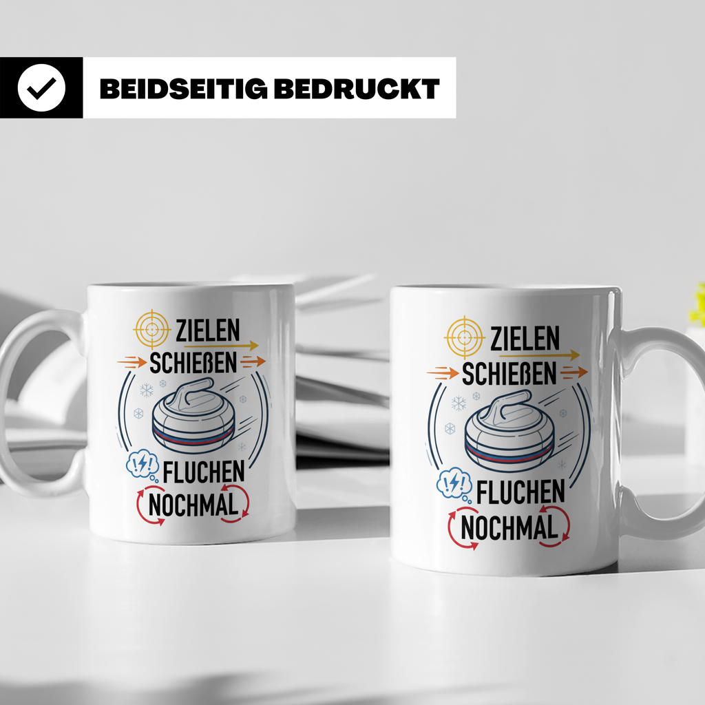 Eisstockschießen Tasse mit Spruch Zielen Schießen Fluchen No – Weiß [farbe:weiß]