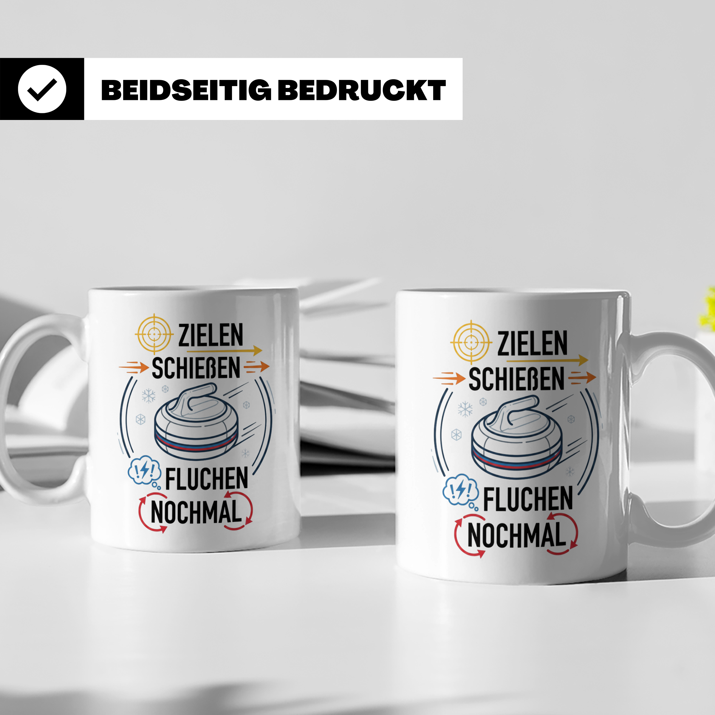 Eisstockschießen Tasse mit Spruch Zielen Schießen Fluchen No – Weiß [farbe:weiß]