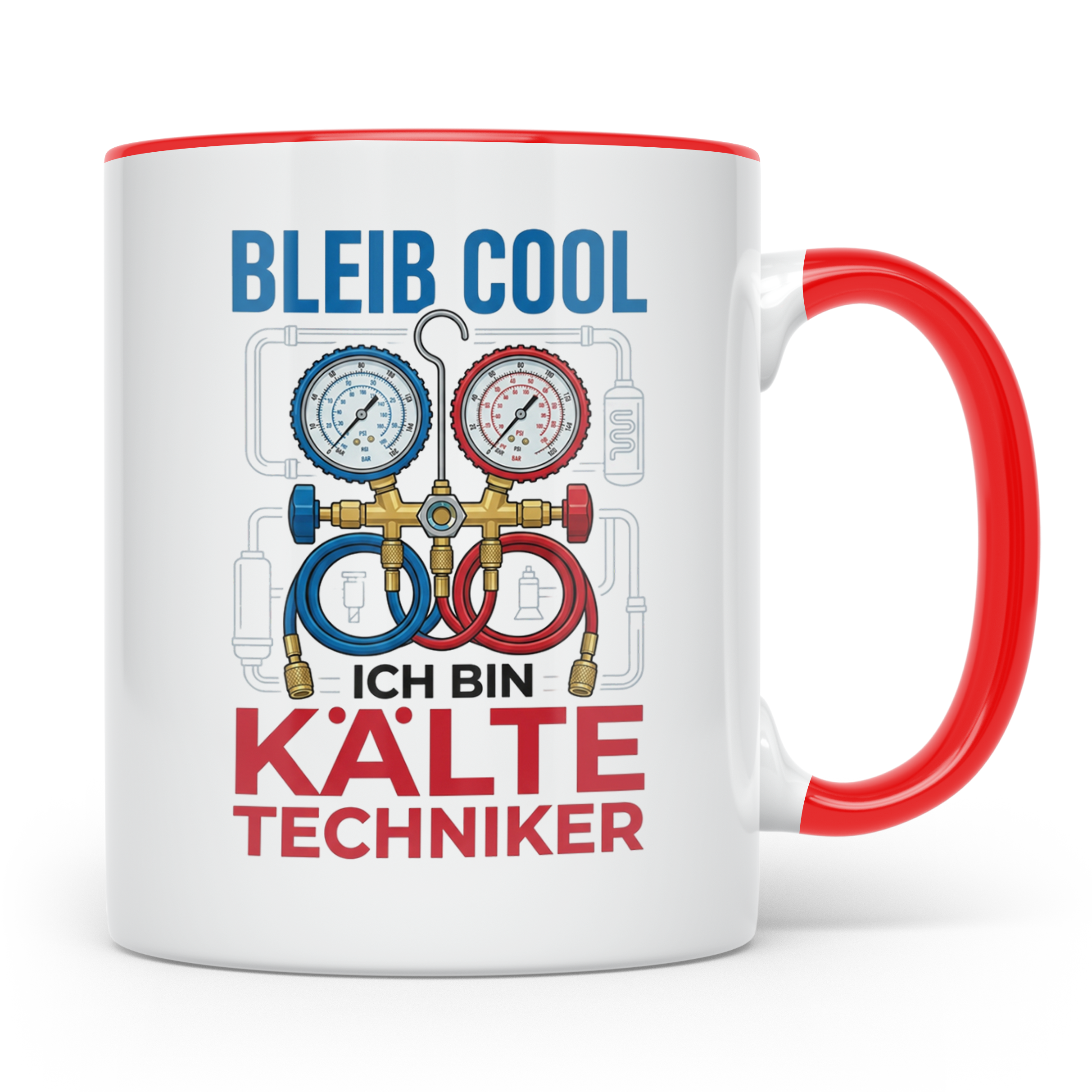 Kältetechniker Tasse mit Spruch 'Bleib Cool' | Geschenk für  – Rot [farbe:rot]