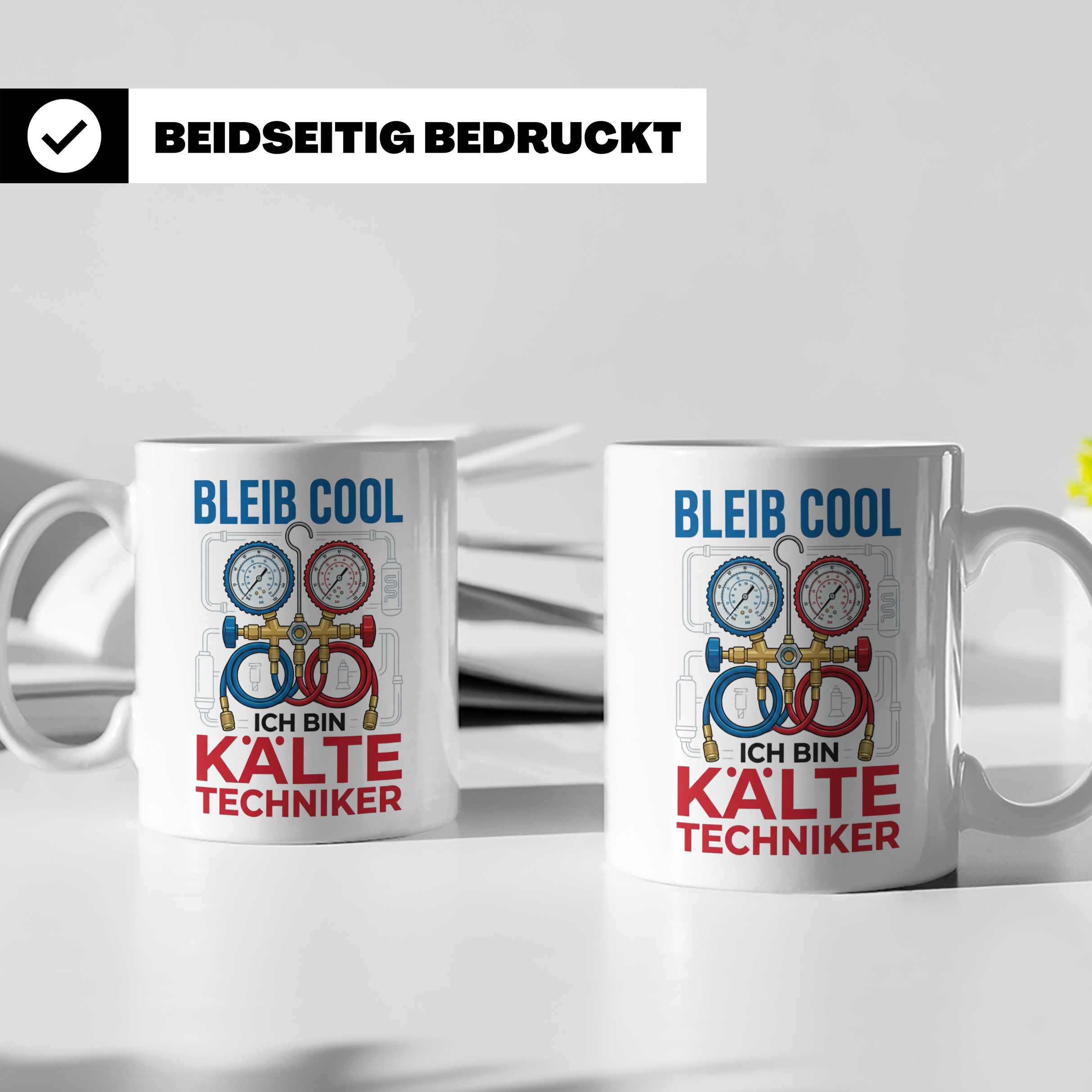 Kältetechniker Tasse mit Spruch 'Bleib Cool' | Geschenk für  – Weiß [farbe:weiß]