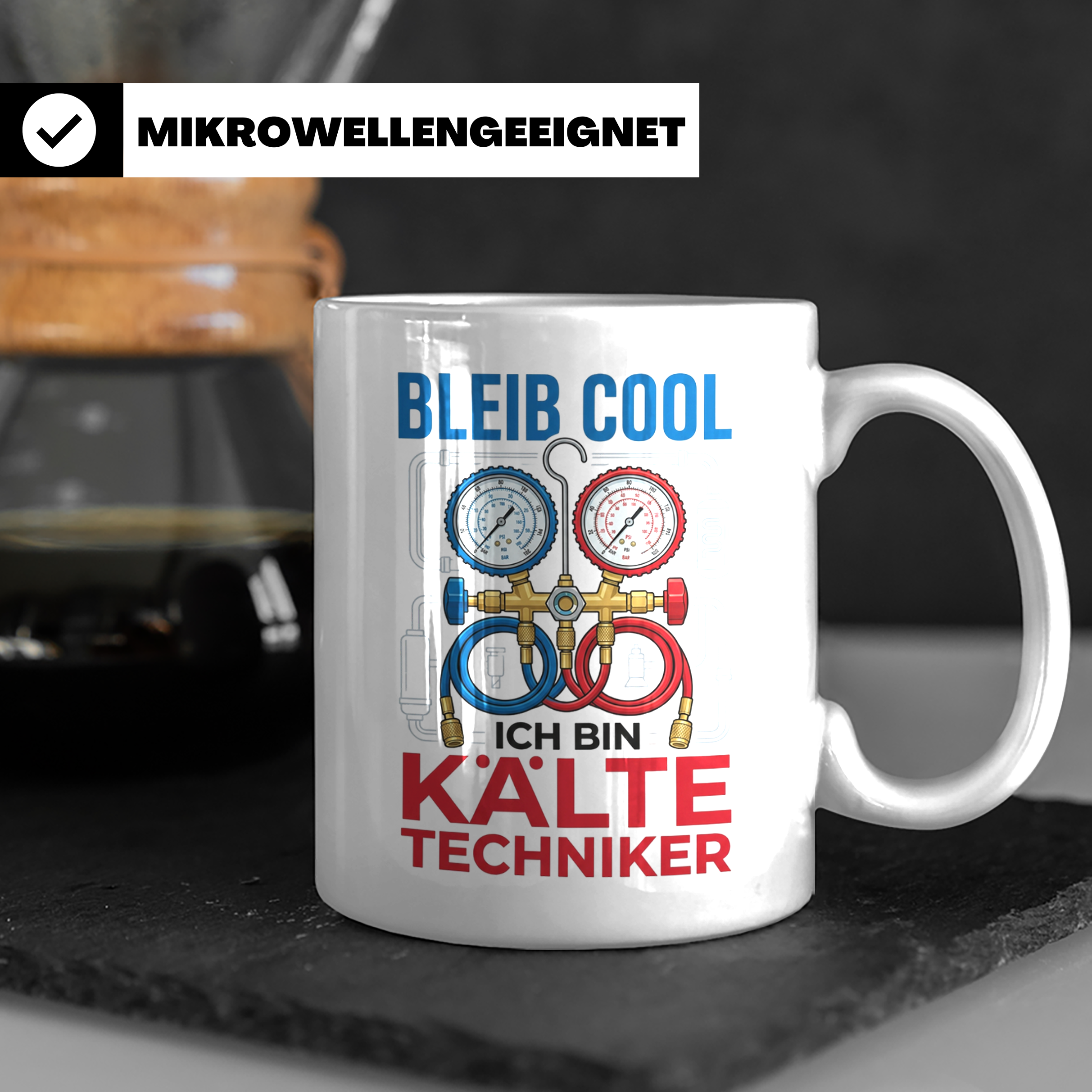 Kältetechniker Tasse mit Spruch 'Bleib Cool' | Geschenk für  – Weiß [farbe:weiß]