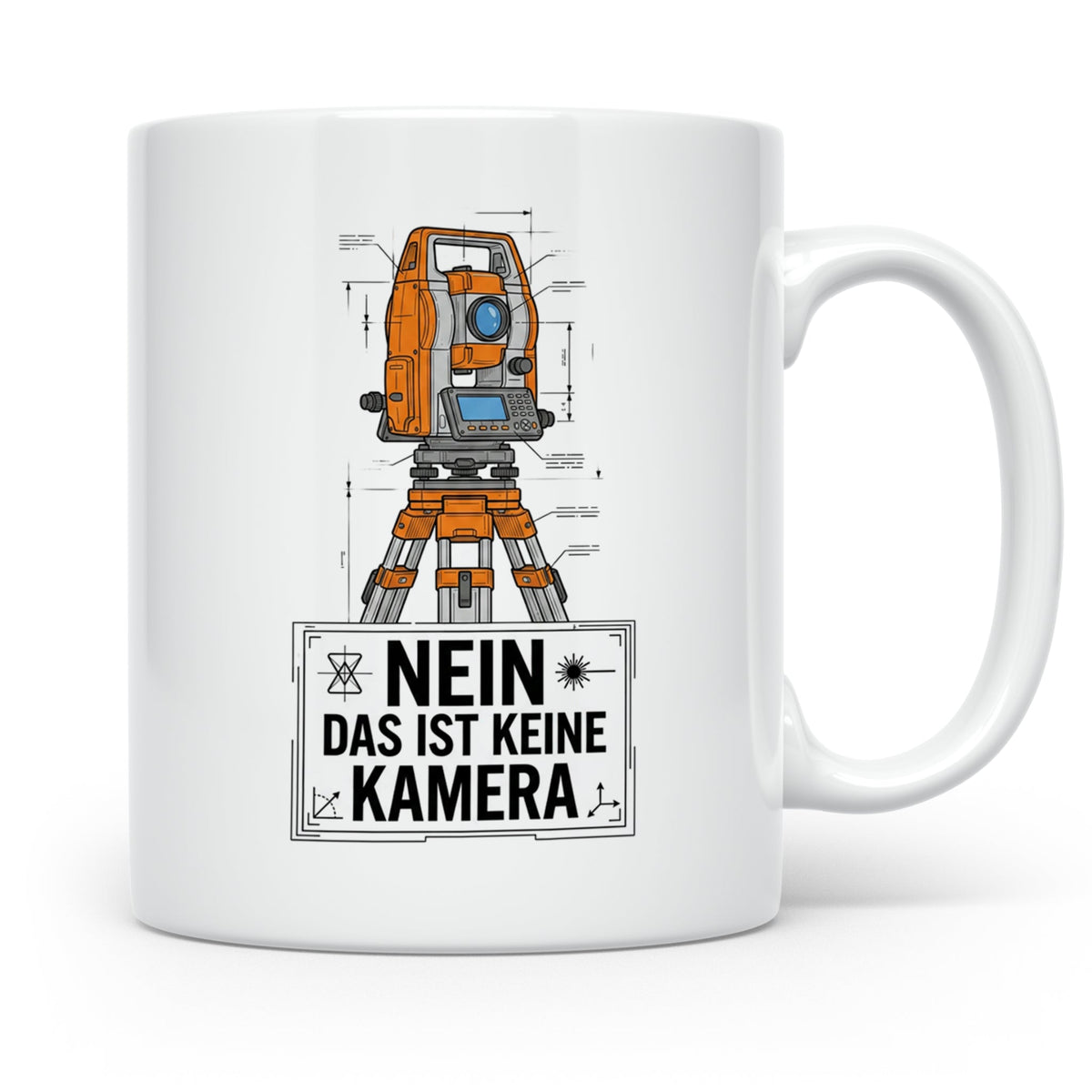 Vermesser Tasse mit Spruch Nein das ist keine Kamera, Gesche – Weiß [farbe:weiß]