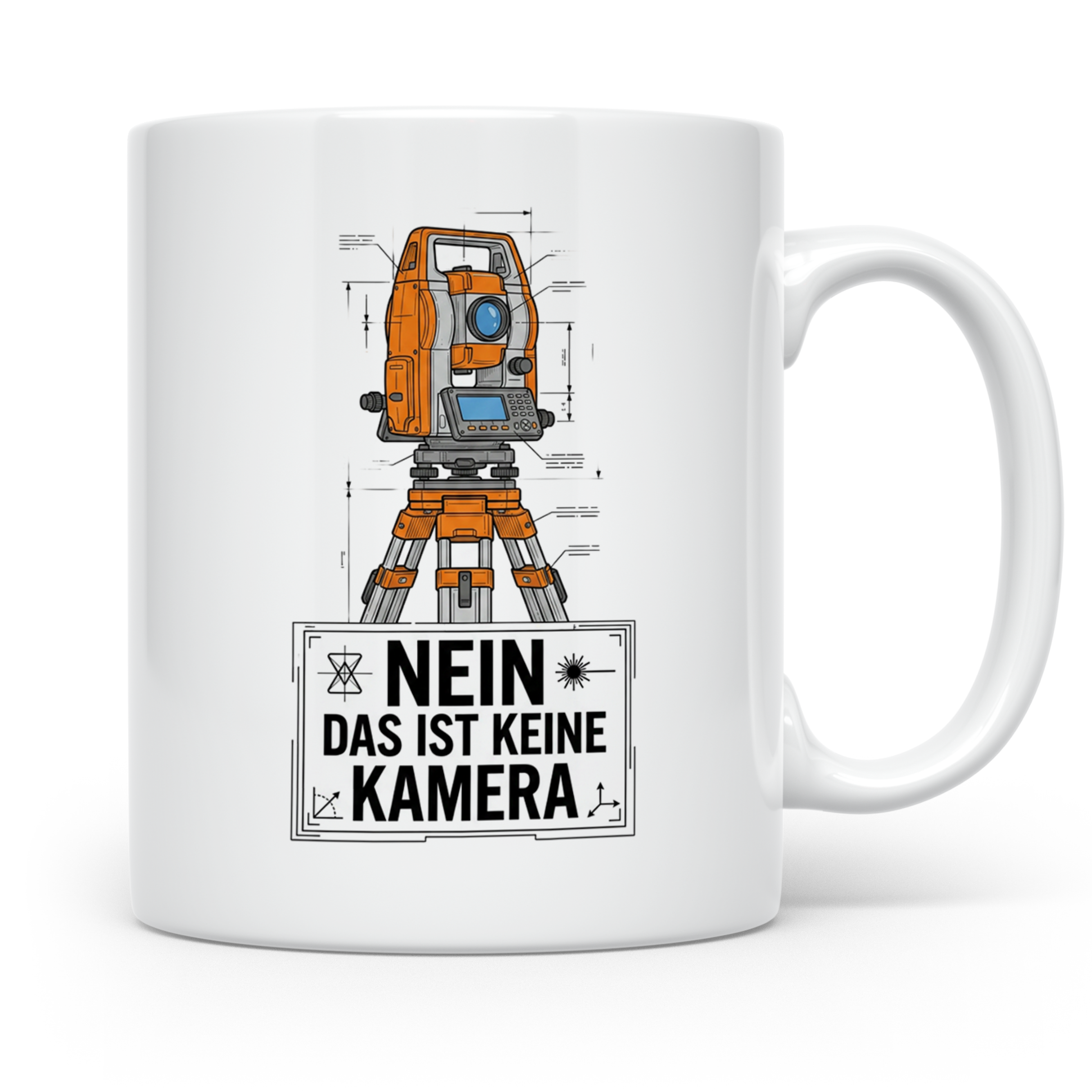 Vermesser Tasse mit Spruch Nein das ist keine Kamera, Gesche – Weiß [farbe:weiß]