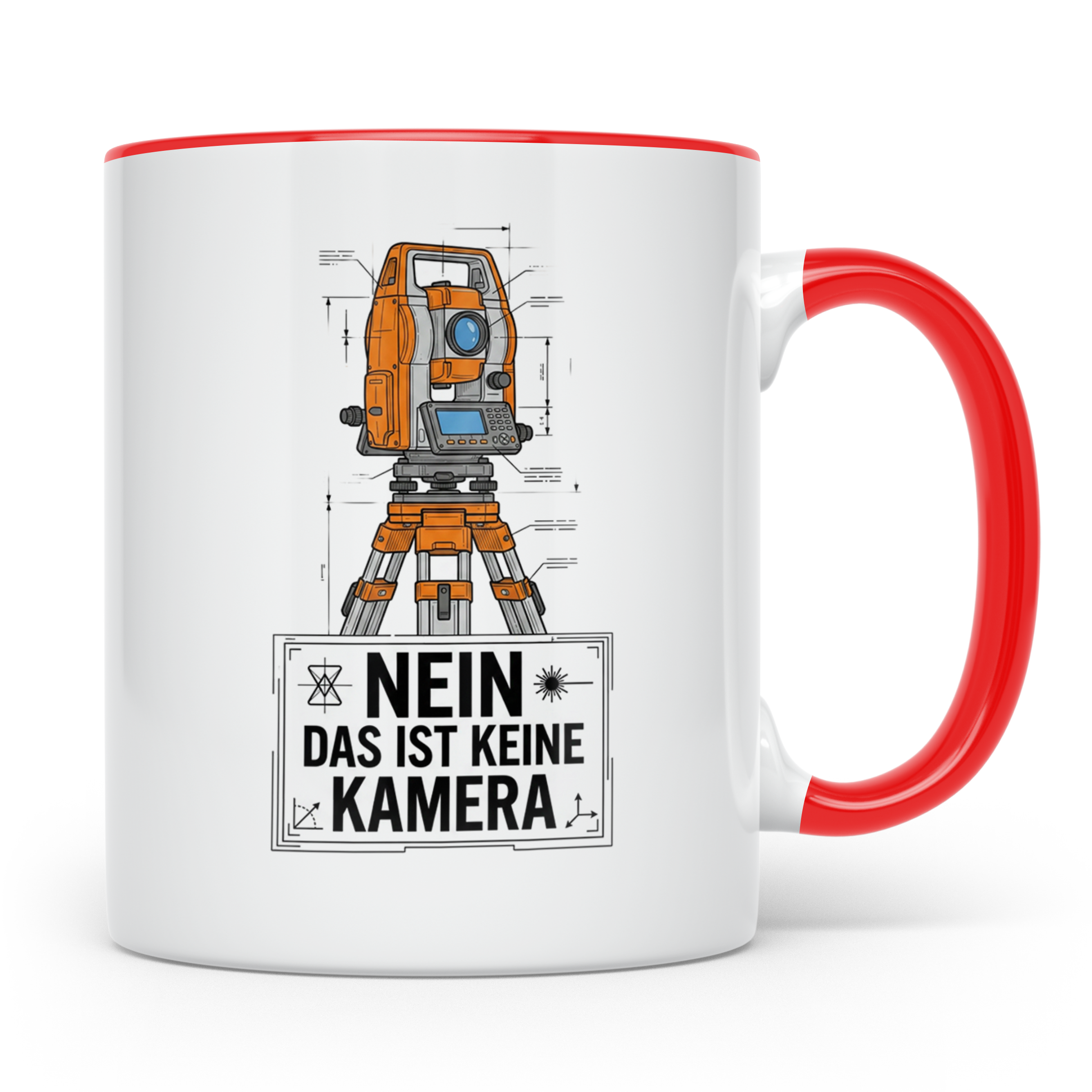 Vermesser Tasse mit Spruch Nein das ist keine Kamera, Gesche – Rot [farbe:rot]