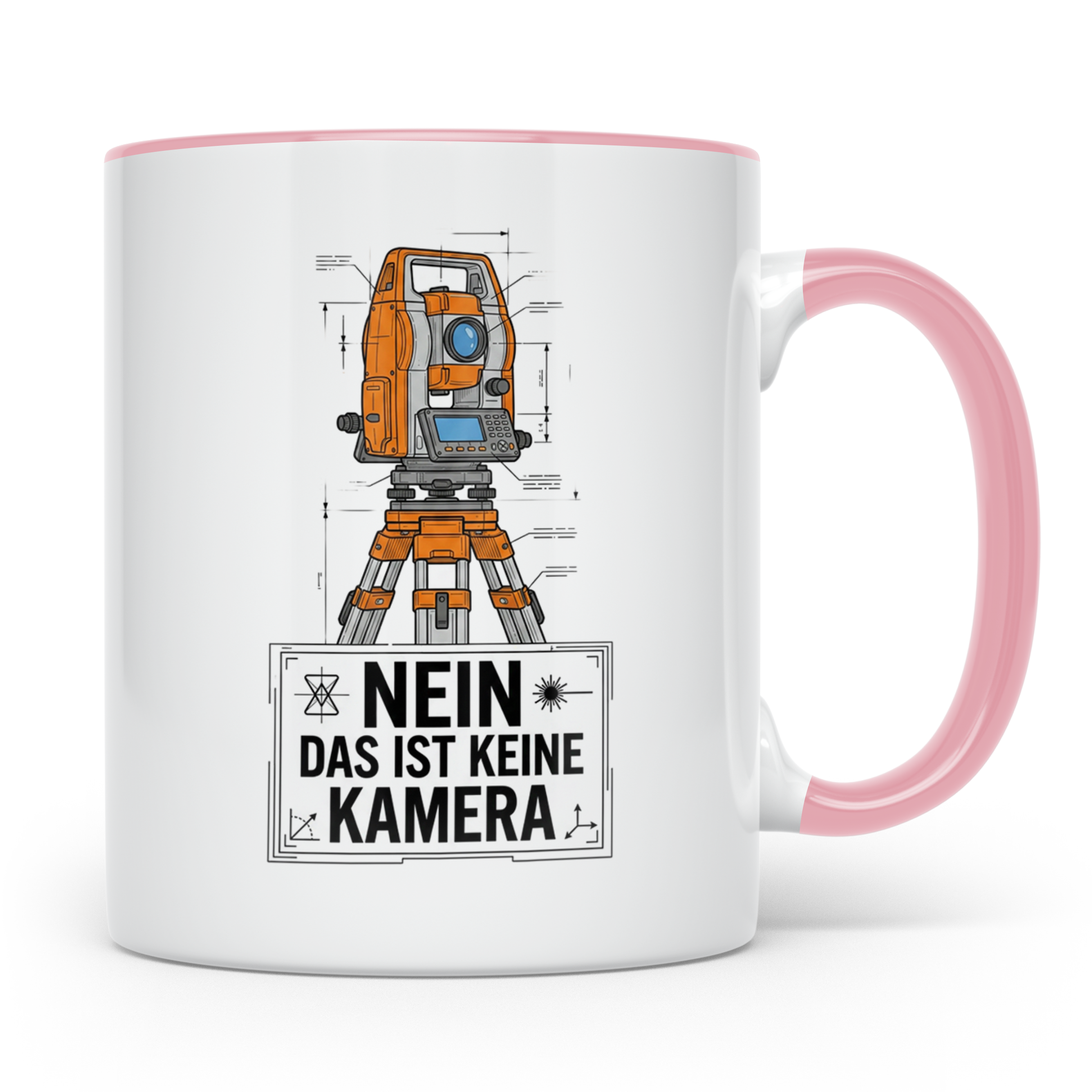 Vermesser Tasse mit Spruch Nein das ist keine Kamera, Gesche – Rosa [farbe:rosa]