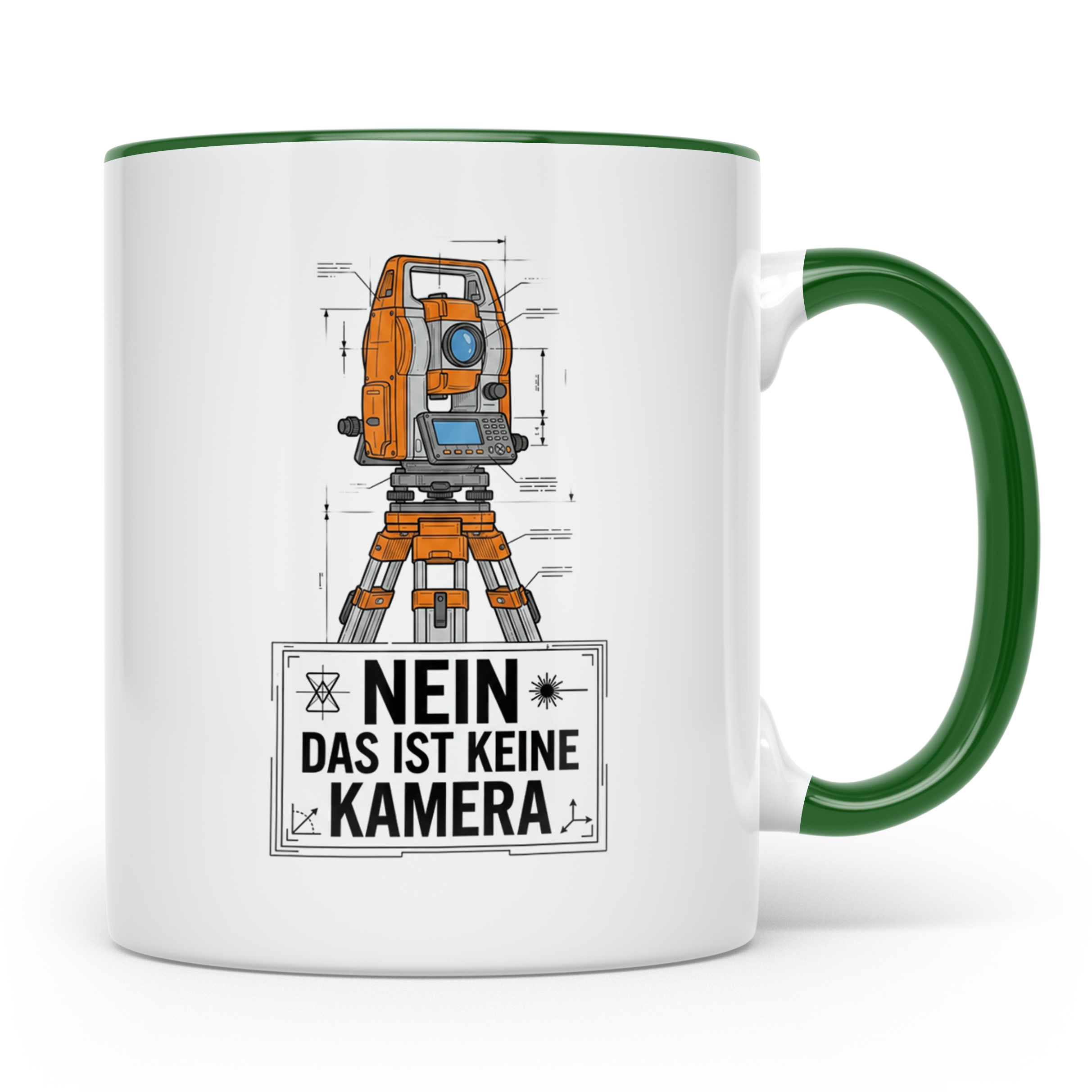 Vermesser Tasse mit Spruch Nein das ist keine Kamera, Gesche – Grün [farbe:grün]