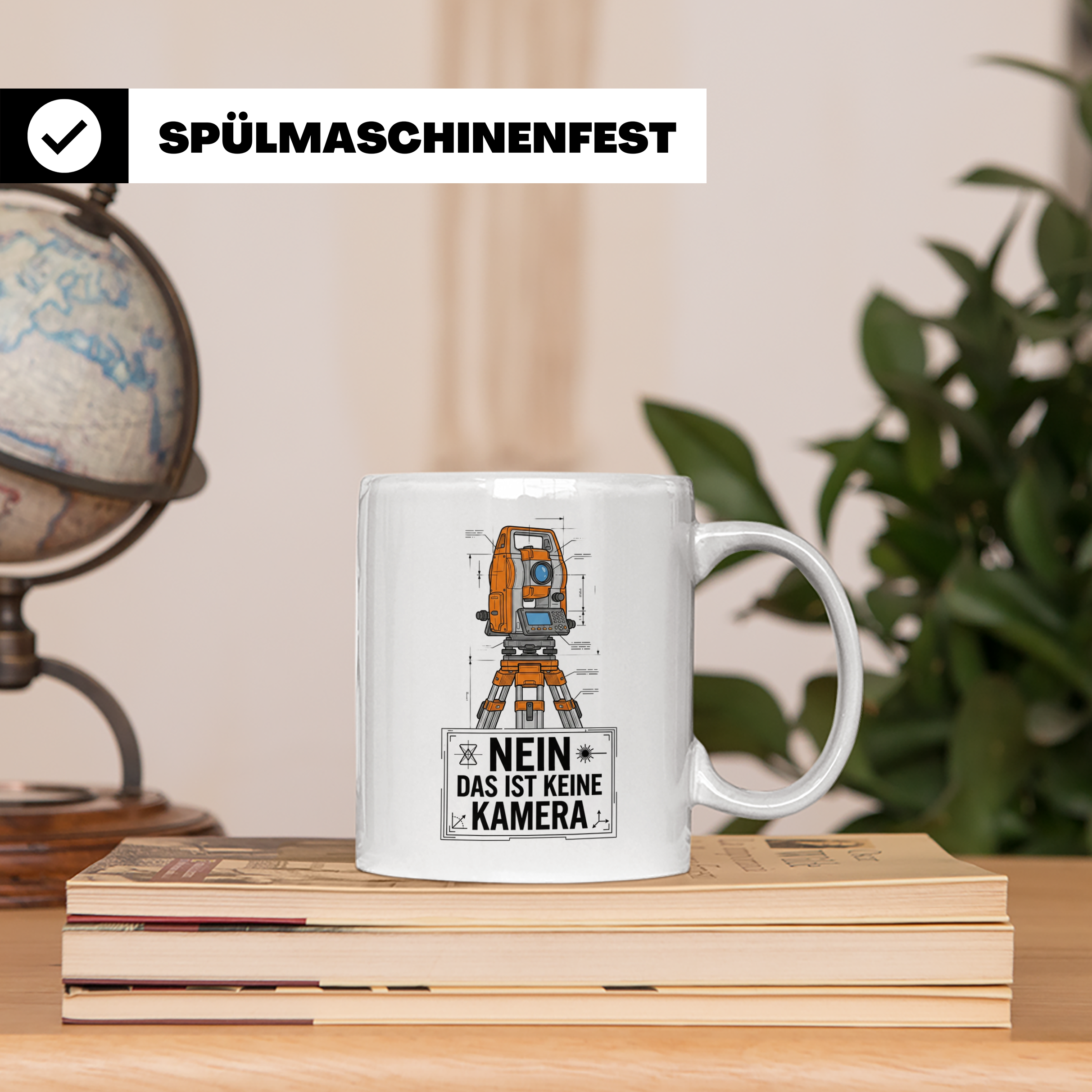 Vermesser Tasse mit Spruch Nein das ist keine Kamera, Gesche – Weiß [farbe:weiß]