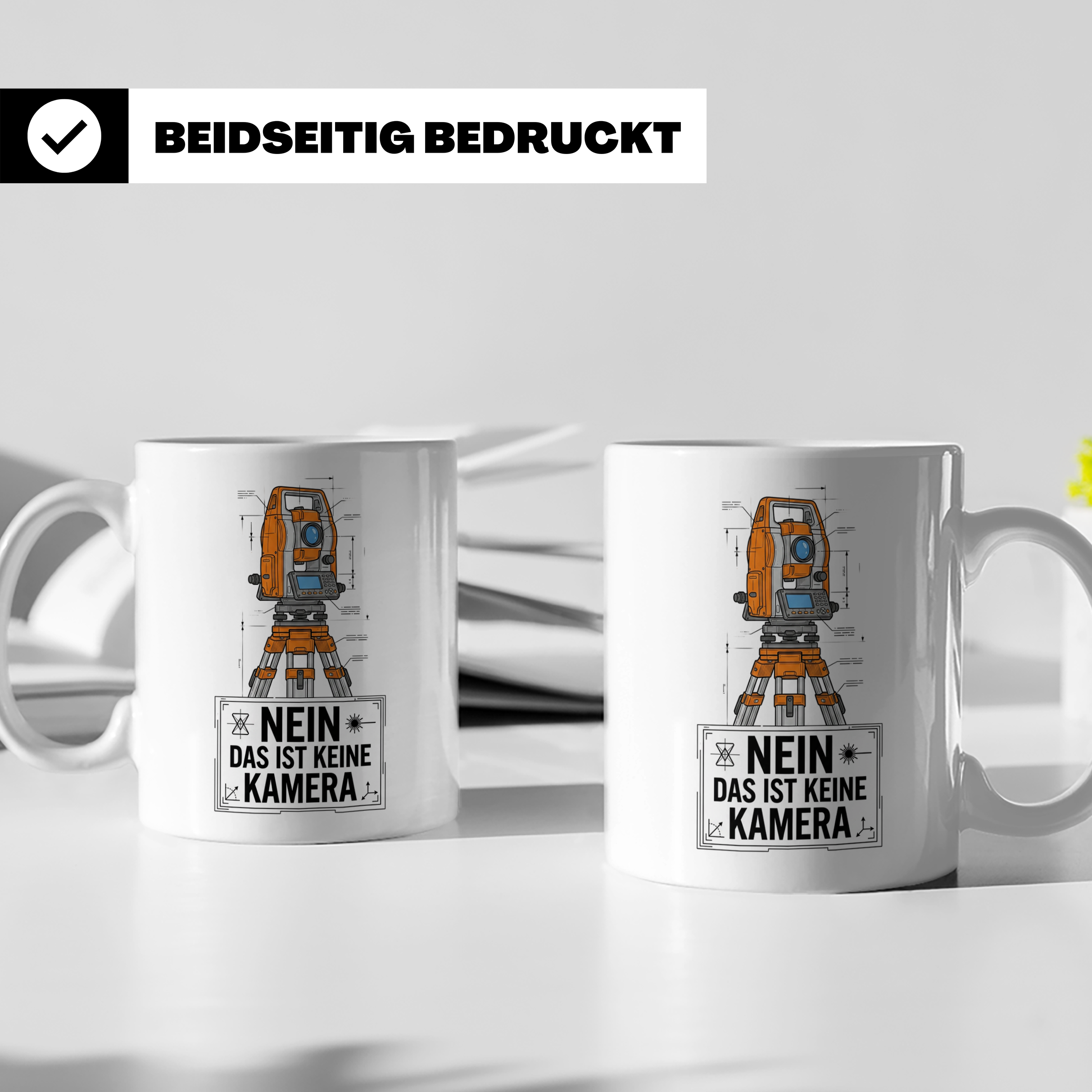 Vermesser Tasse mit Spruch Nein das ist keine Kamera, Gesche – Weiß [farbe:weiß]