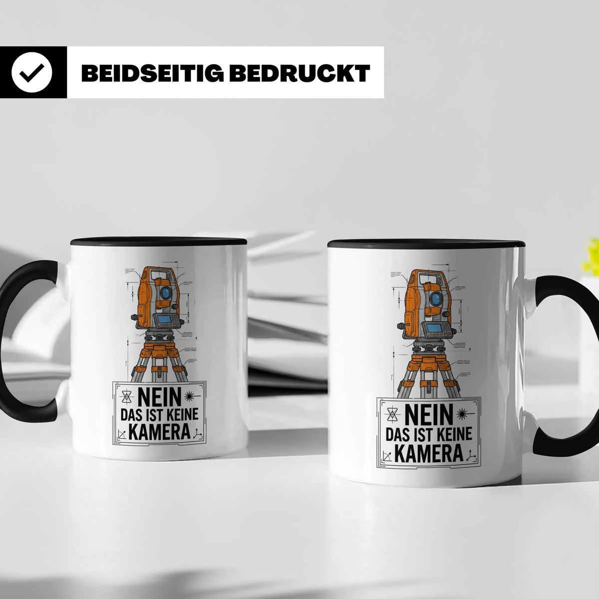 Vermesser Tasse mit Spruch Nein das ist keine Kamera, Gesche – Schwarz [farbe:schwarz]