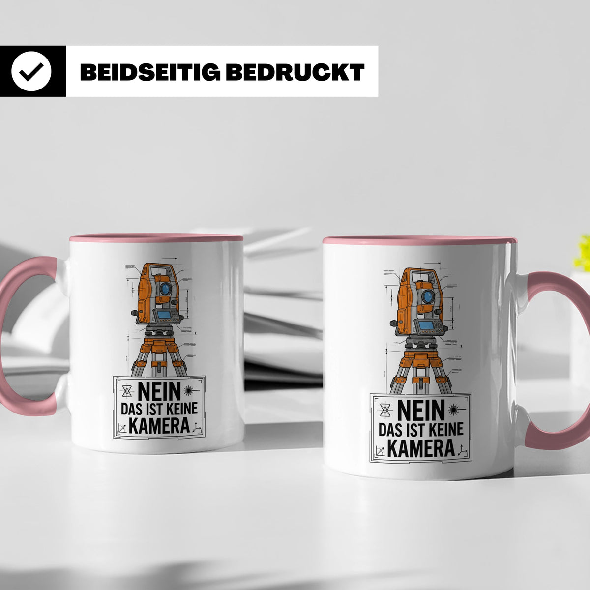 Vermesser Tasse mit Spruch Nein das ist keine Kamera, Gesche – Rosa [farbe:rosa]