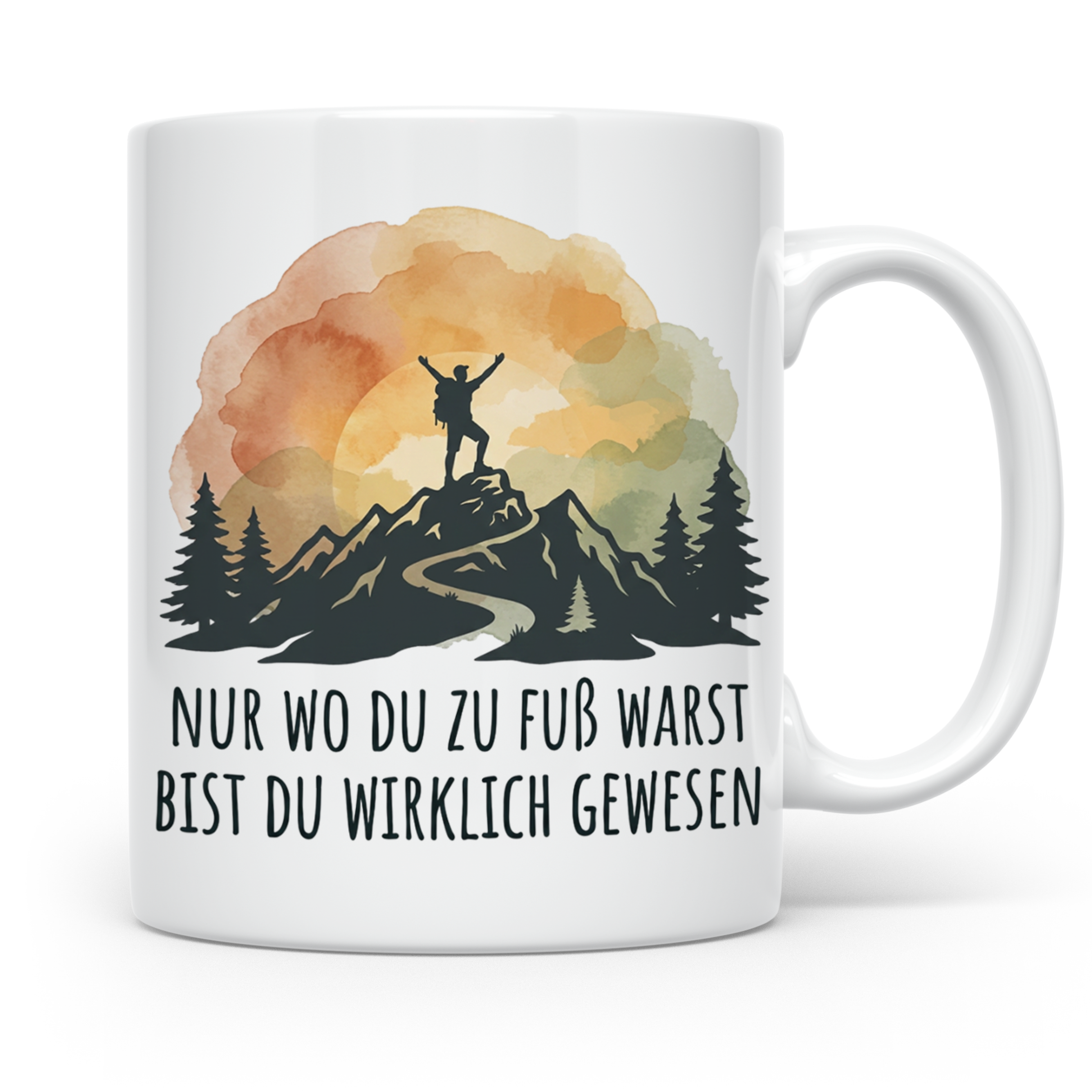 Wander Tasse mit Spruch 'Nur wo du zu Fuß warst' | Bergsteig – Weiß [farbe:weiß]