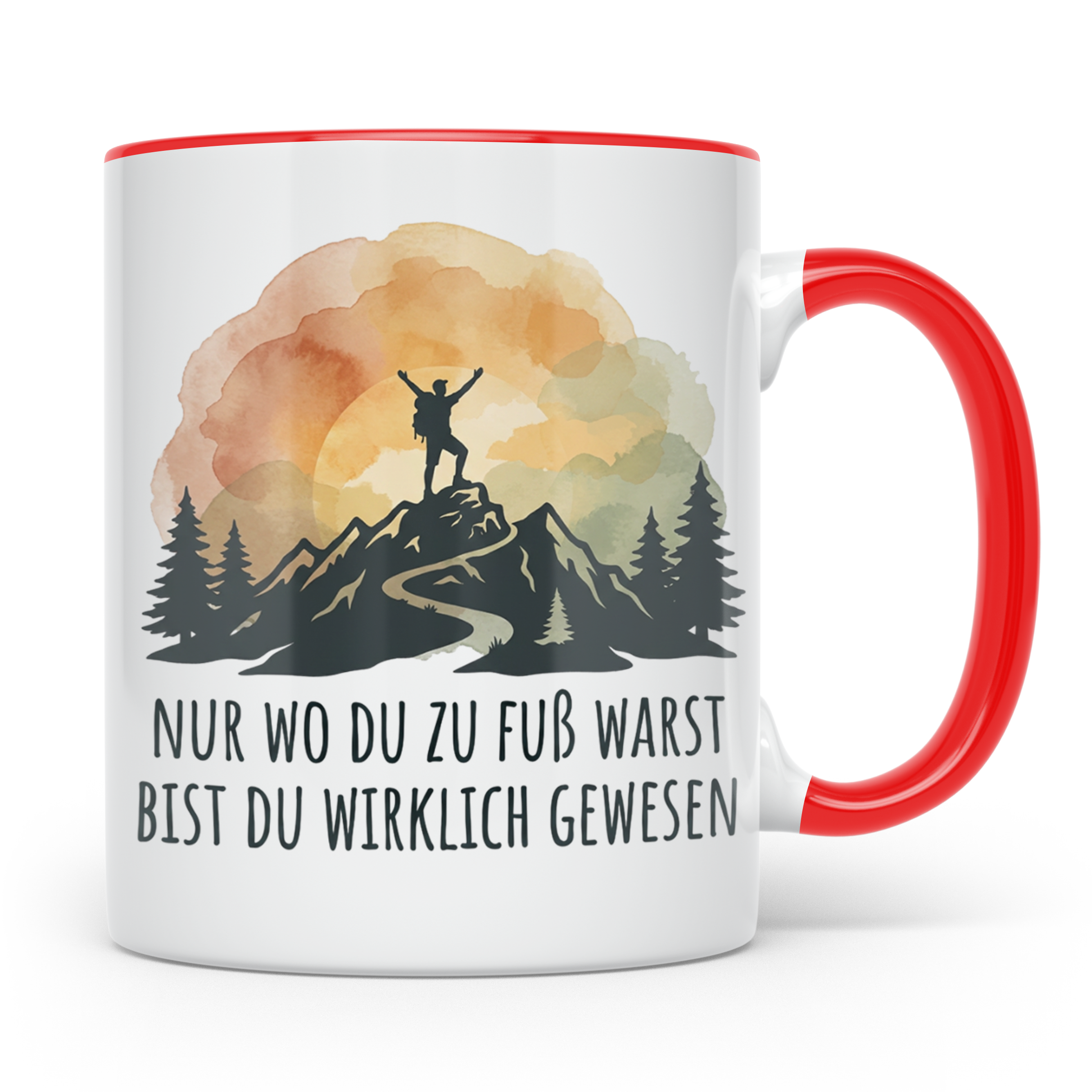 Wander Tasse mit Spruch 'Nur wo du zu Fuß warst' | Bergsteig – Rot [farbe:rot]