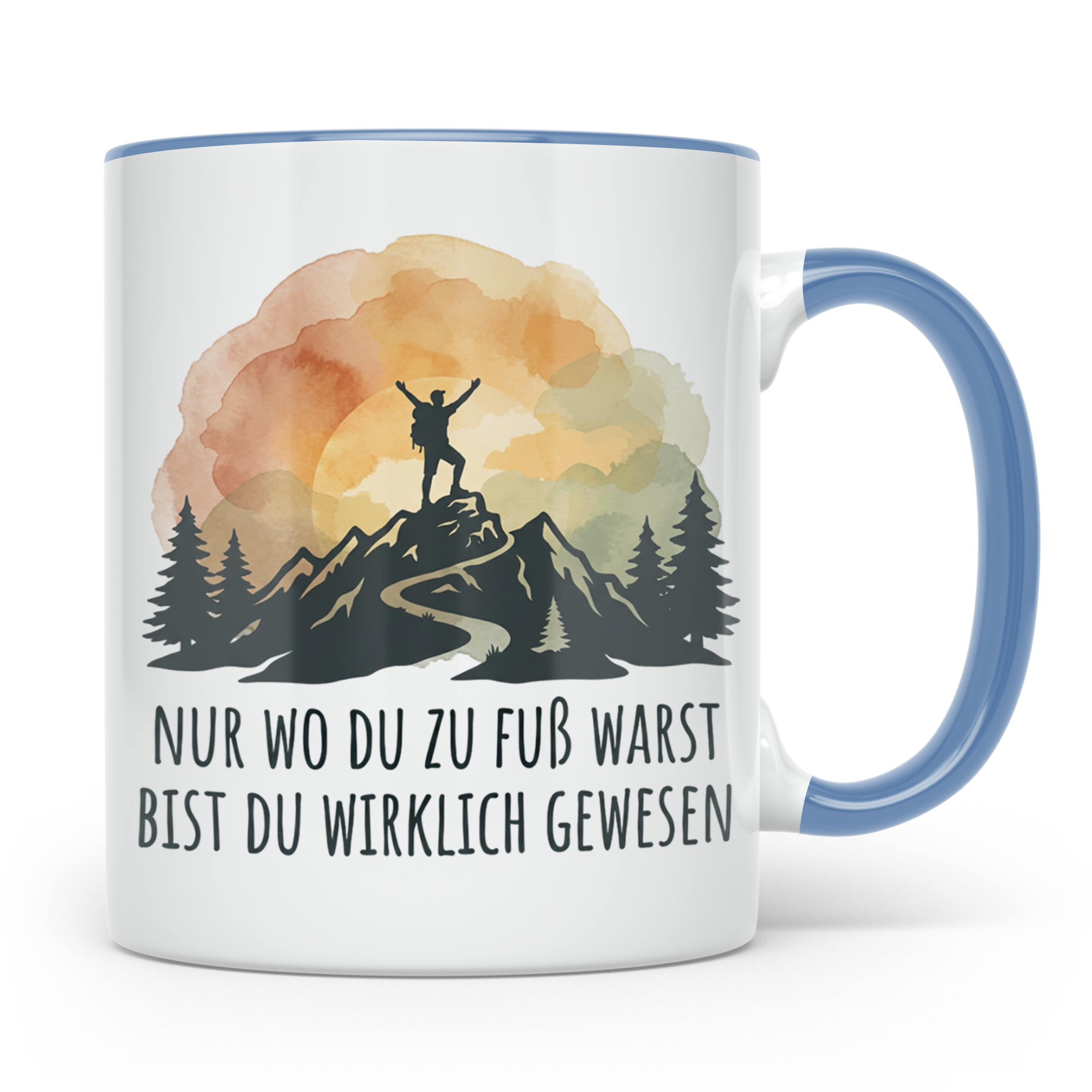 Wander Tasse mit Spruch 'Nur wo du zu Fuß warst' | Bergsteig – Blau [farbe:blau]