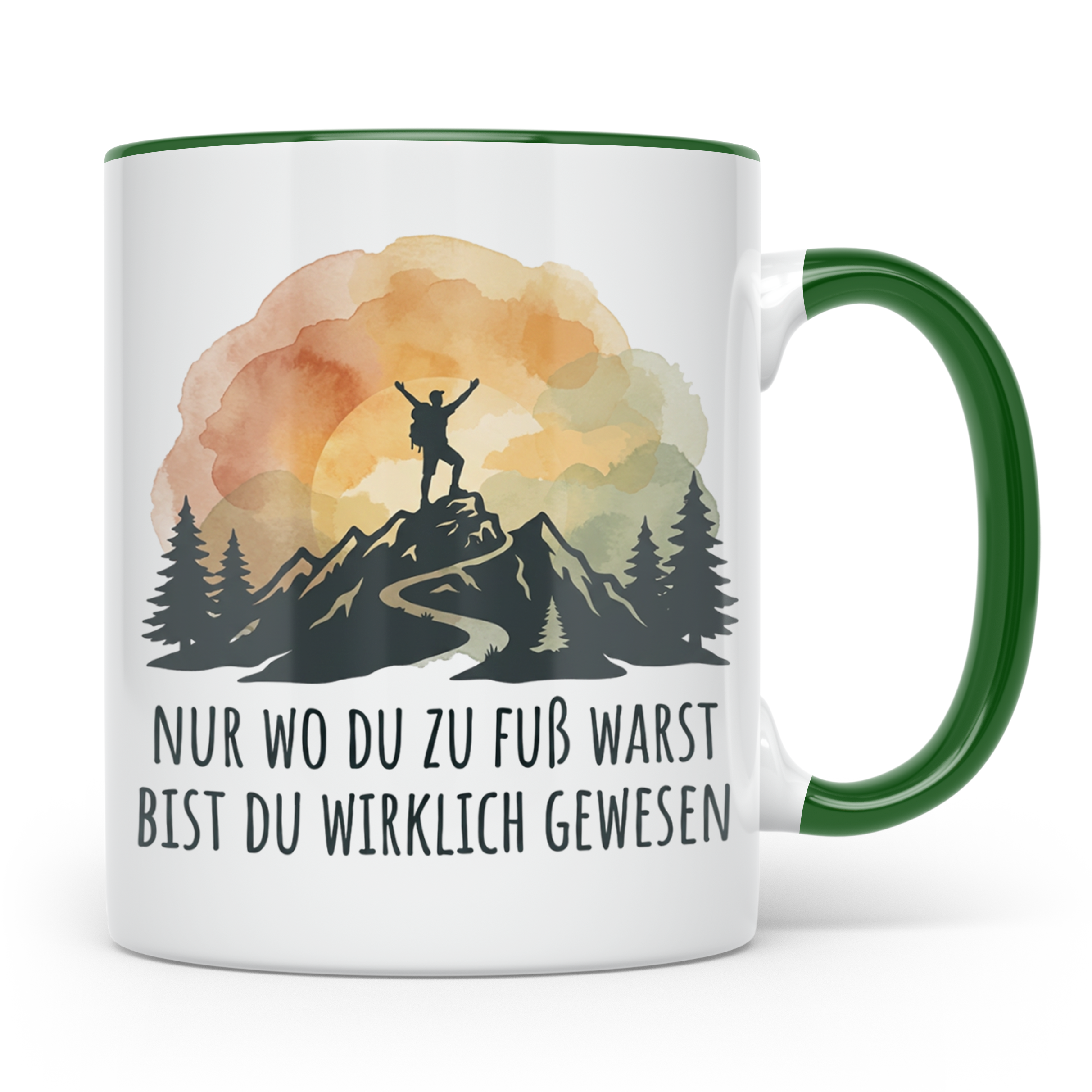 Wander Tasse mit Spruch 'Nur wo du zu Fuß warst' | Bergsteig – Grün [farbe:grün]