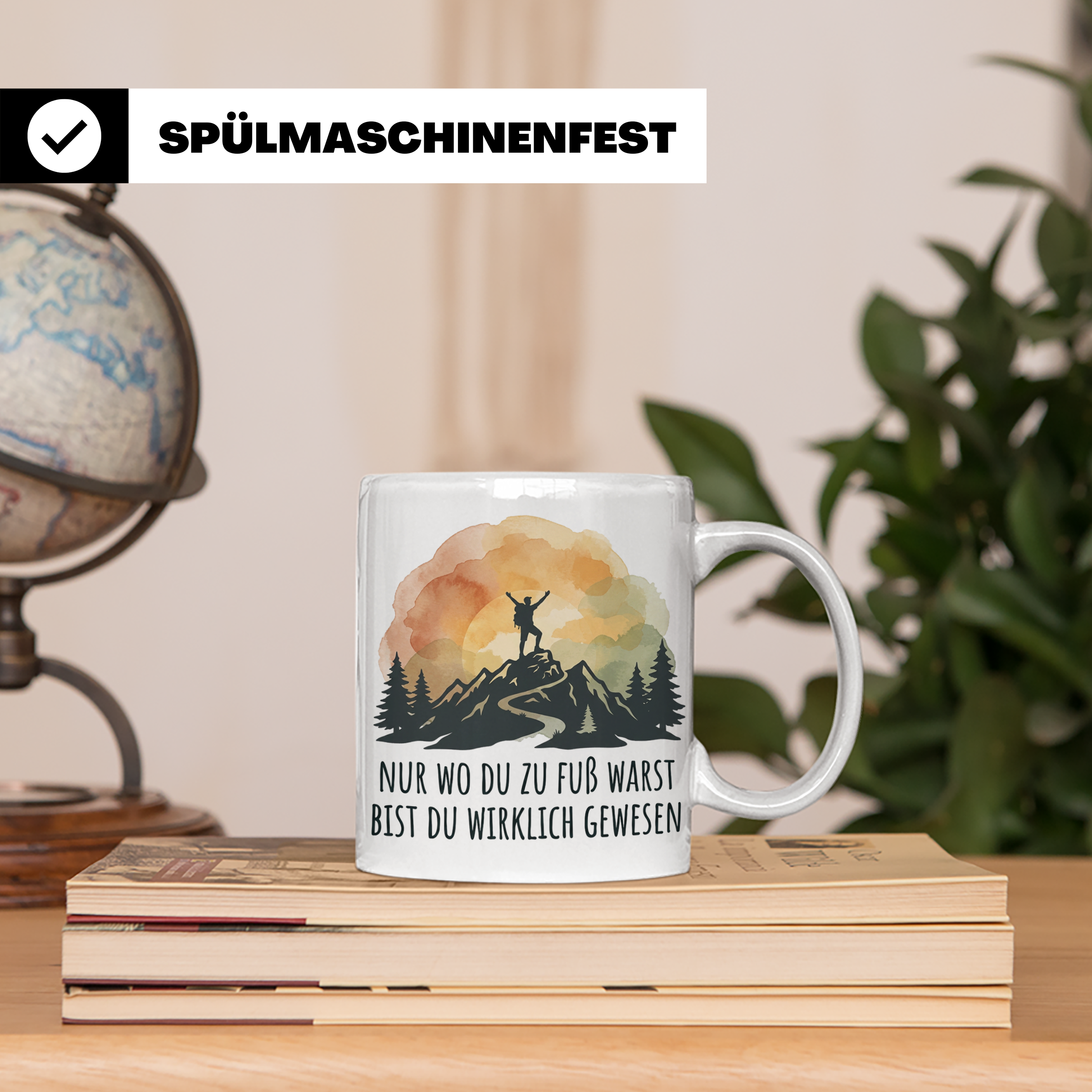 Wander Tasse mit Spruch 'Nur wo du zu Fuß warst' | Bergsteig – Weiß [farbe:weiß]