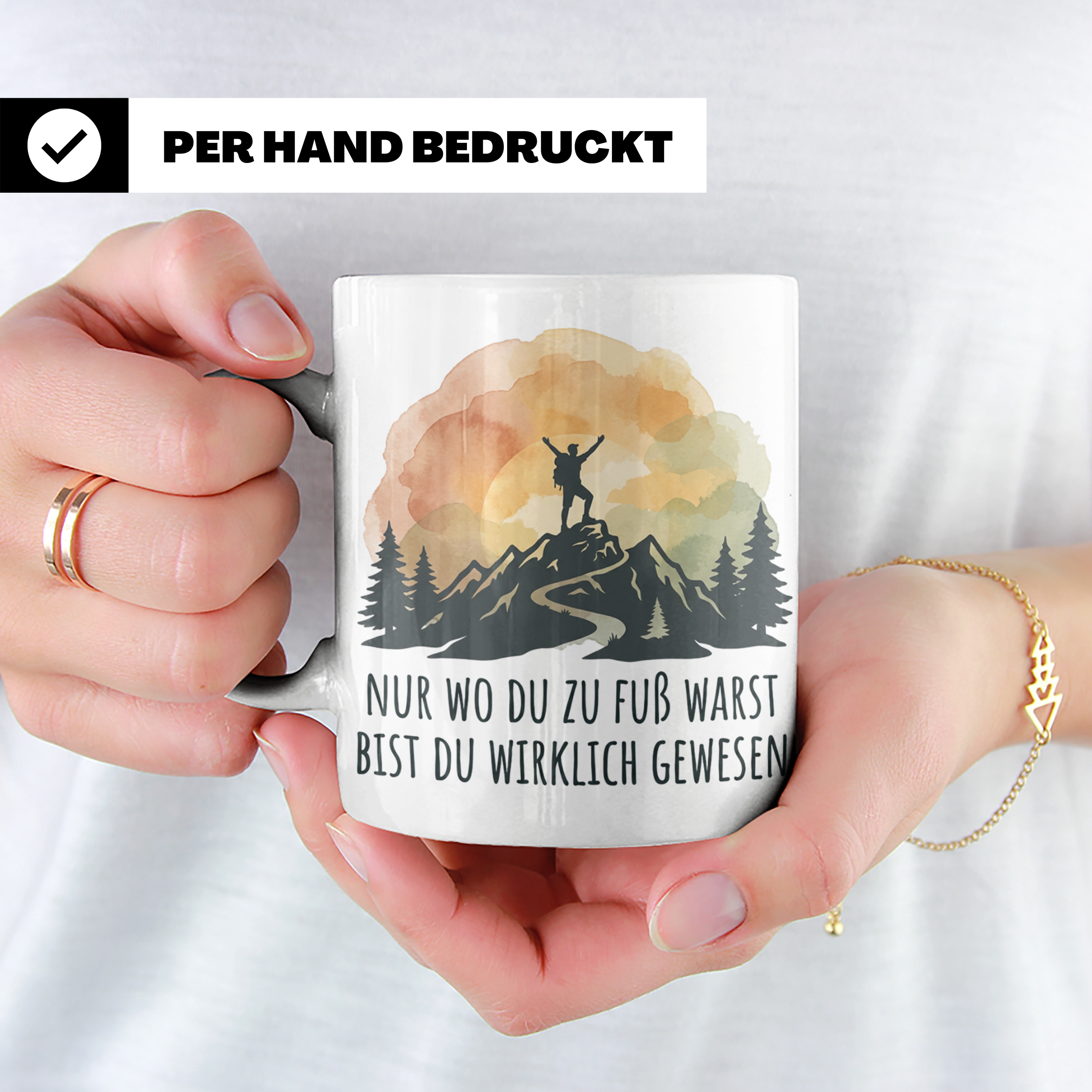 Wander Tasse mit Spruch 'Nur wo du zu Fuß warst' | Bergsteig – Weiß [farbe:weiß]