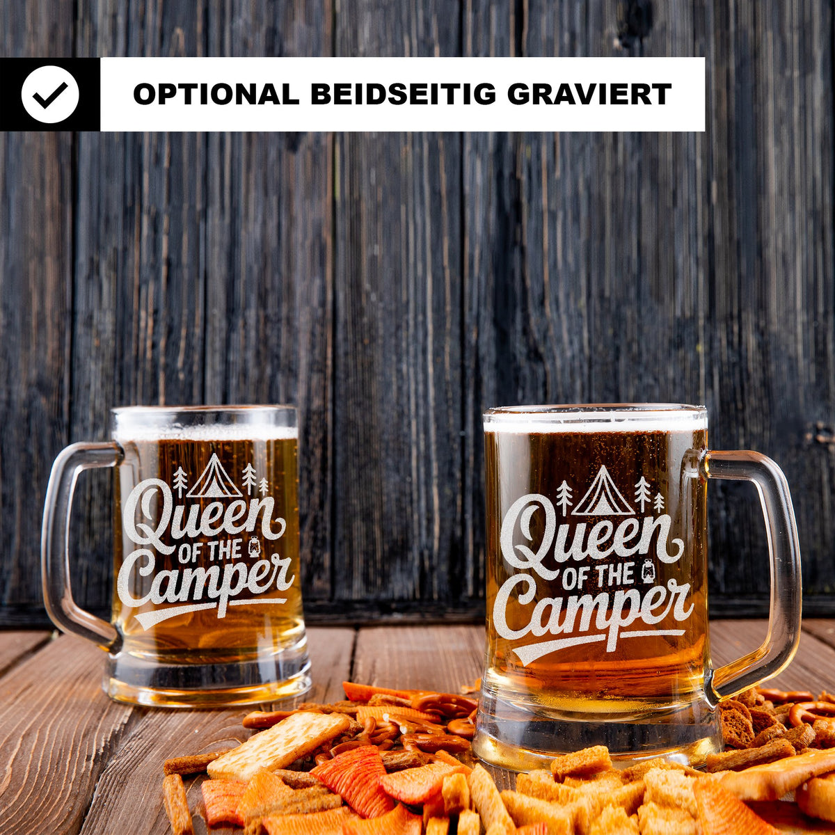 Queen of the Camper – Lustiger Bierkrug für Camping-Liebhaber, Geschenk für Camper, Campingfan, für die Königin des Campers