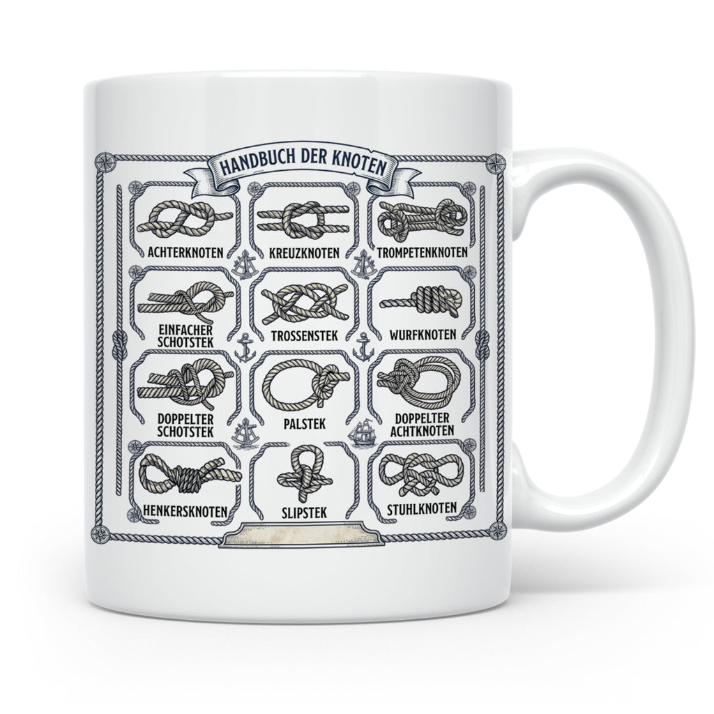Knotenkunde Tasse mit Segelknoten & Seemannsknoten, Handbuch – Weiß [farbe:weiß]