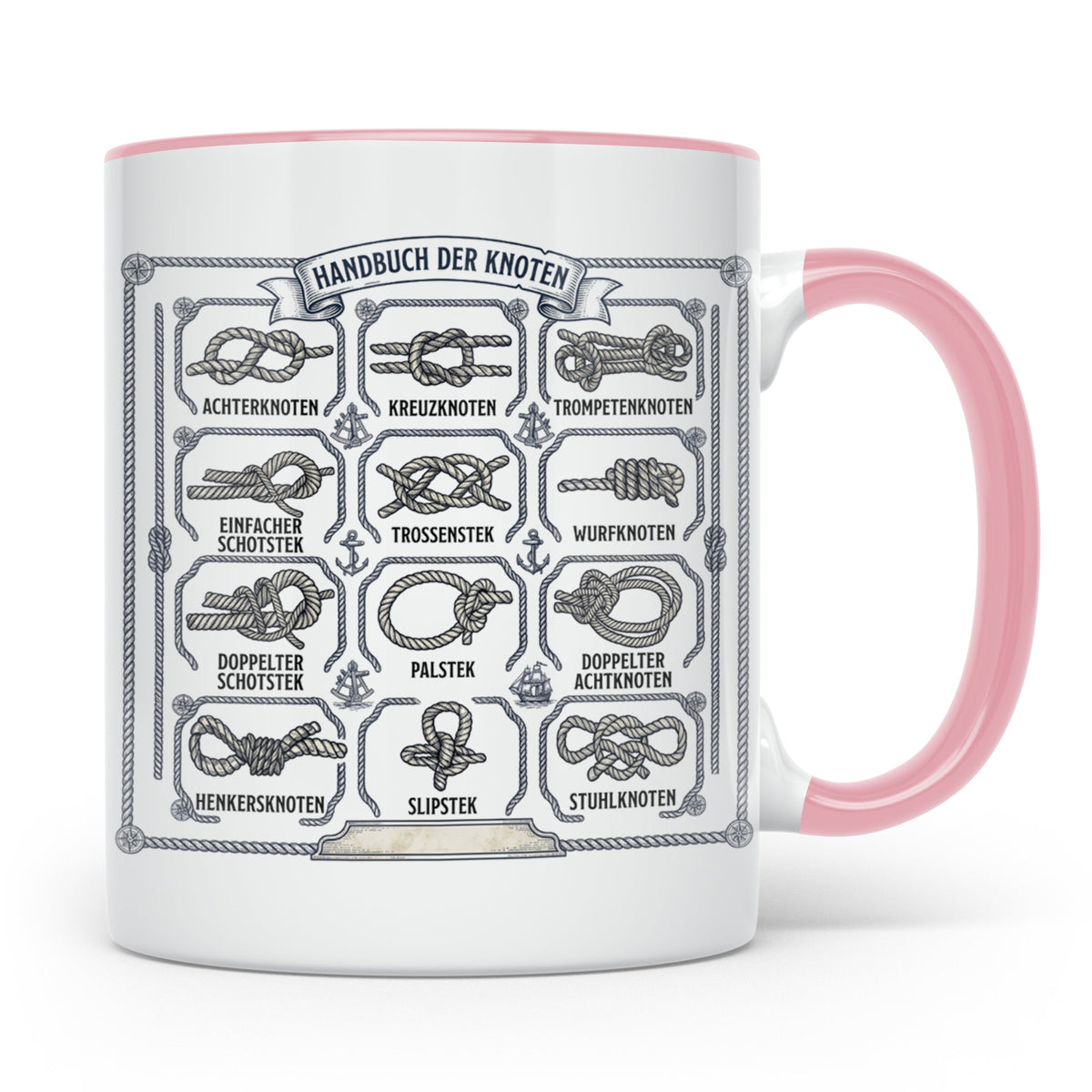 Knotenkunde Tasse mit Segelknoten & Seemannsknoten, Handbuch – Rosa [farbe:rosa]