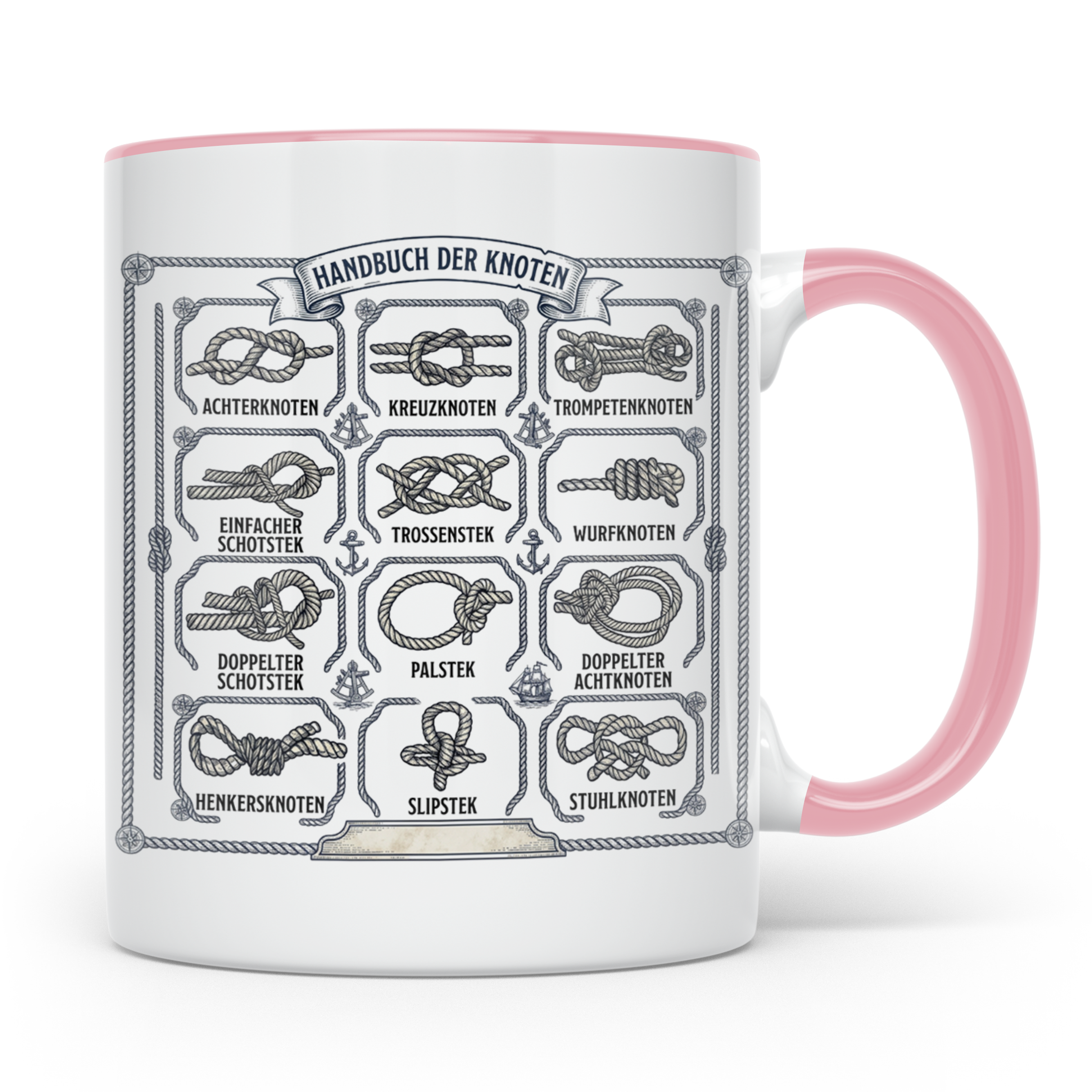 Knotenkunde Tasse mit Segelknoten & Seemannsknoten, Handbuch – Rosa [farbe:rosa]