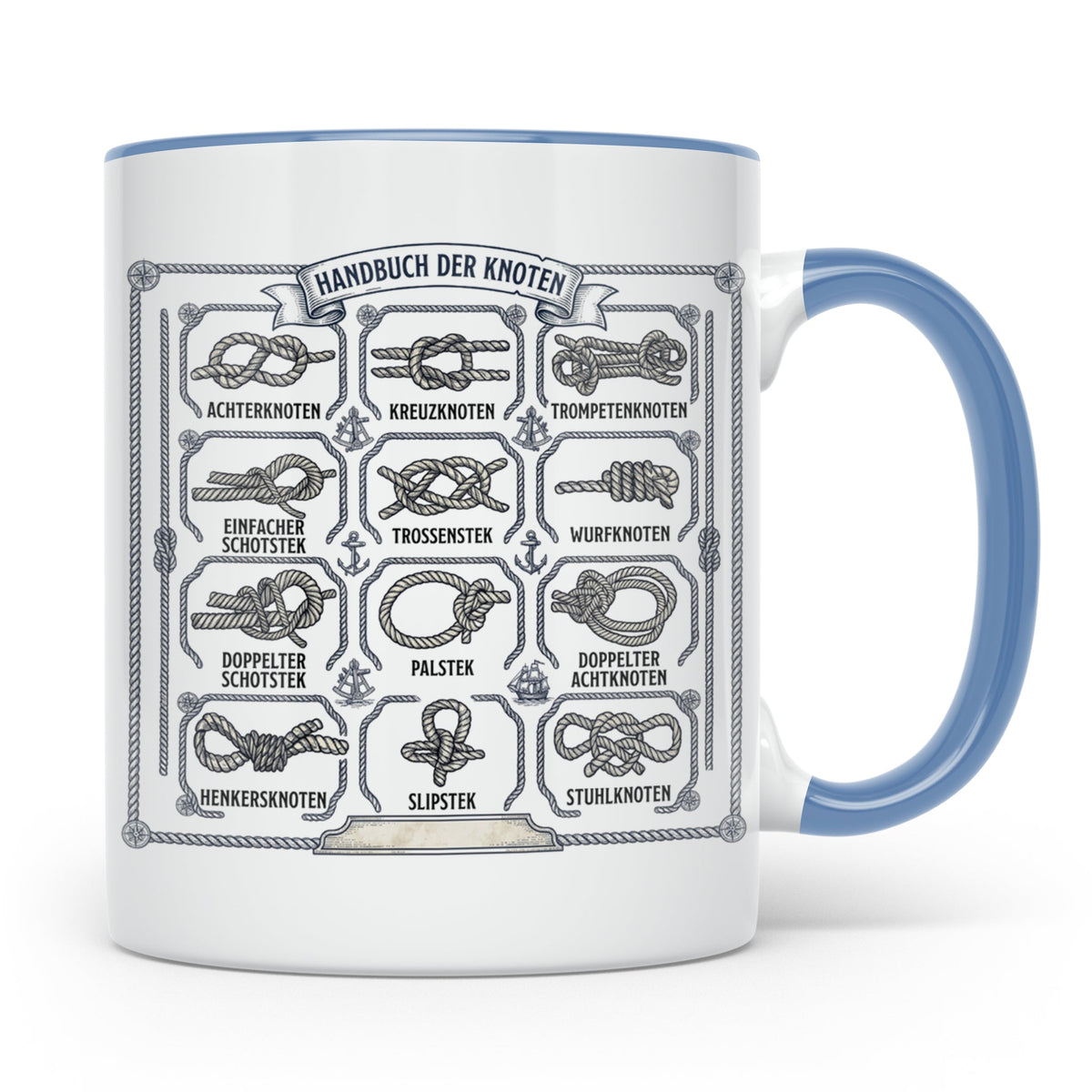 Knotenkunde Tasse mit Segelknoten & Seemannsknoten, Handbuch – Blau [farbe:blau]