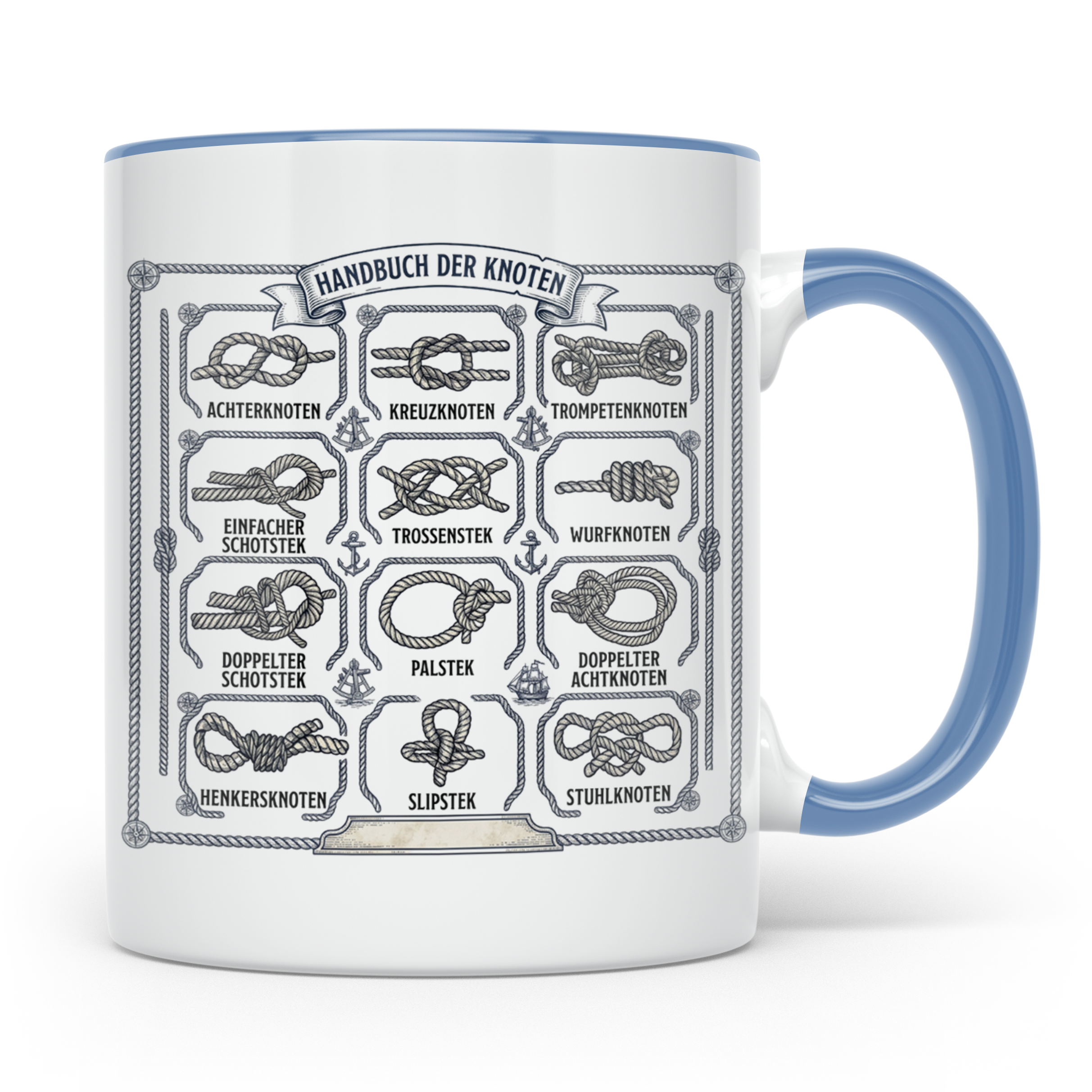 Knotenkunde Tasse mit Segelknoten & Seemannsknoten, Handbuch – Blau [farbe:blau]