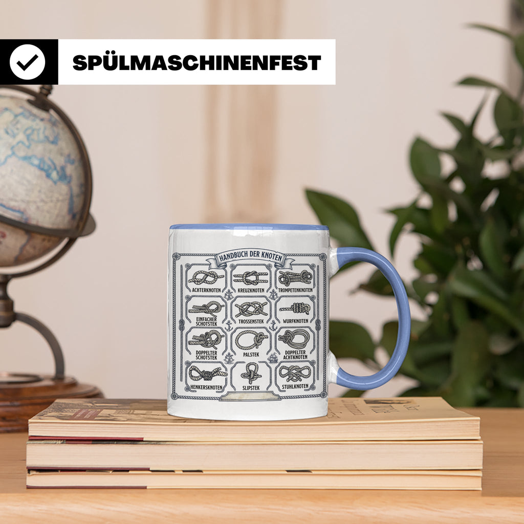 Knotenkunde Tasse mit Segelknoten & Seemannsknoten, Handbuch – Blau [farbe:blau]