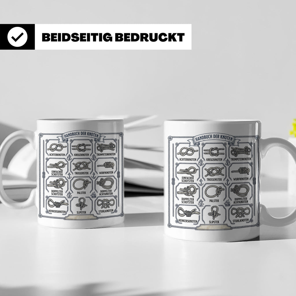 Knotenkunde Tasse mit Segelknoten & Seemannsknoten, Handbuch – Weiß [farbe:weiß]