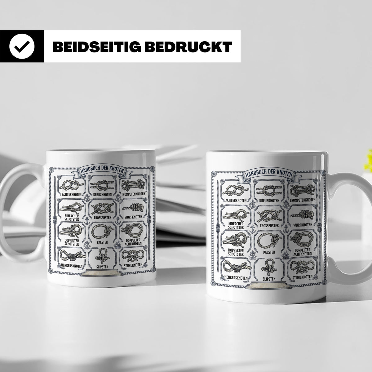 Knotenkunde Tasse mit Segelknoten & Seemannsknoten, Handbuch – Weiß [farbe:weiß]
