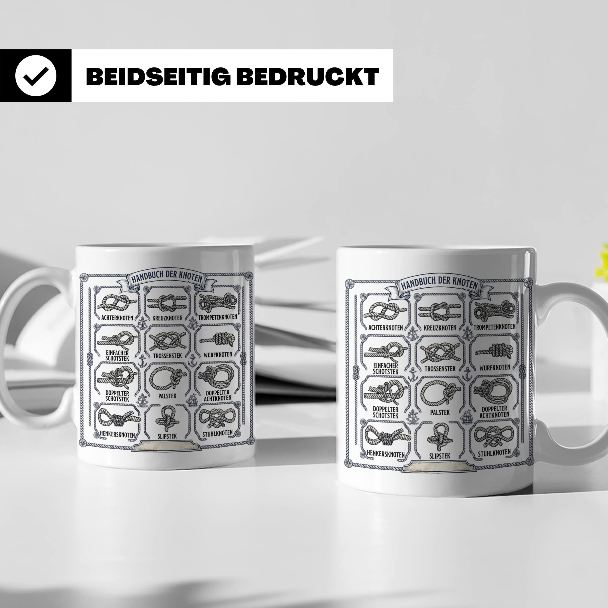 Knotenkunde Tasse mit Segelknoten & Seemannsknoten, Handbuch – Weiß [farbe:weiß]