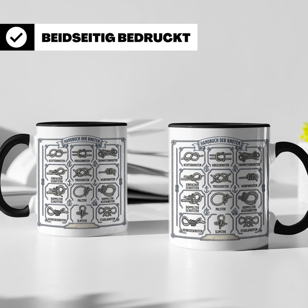 Knotenkunde Tasse mit Segelknoten & Seemannsknoten, Handbuch – Schwarz [farbe:schwarz]
